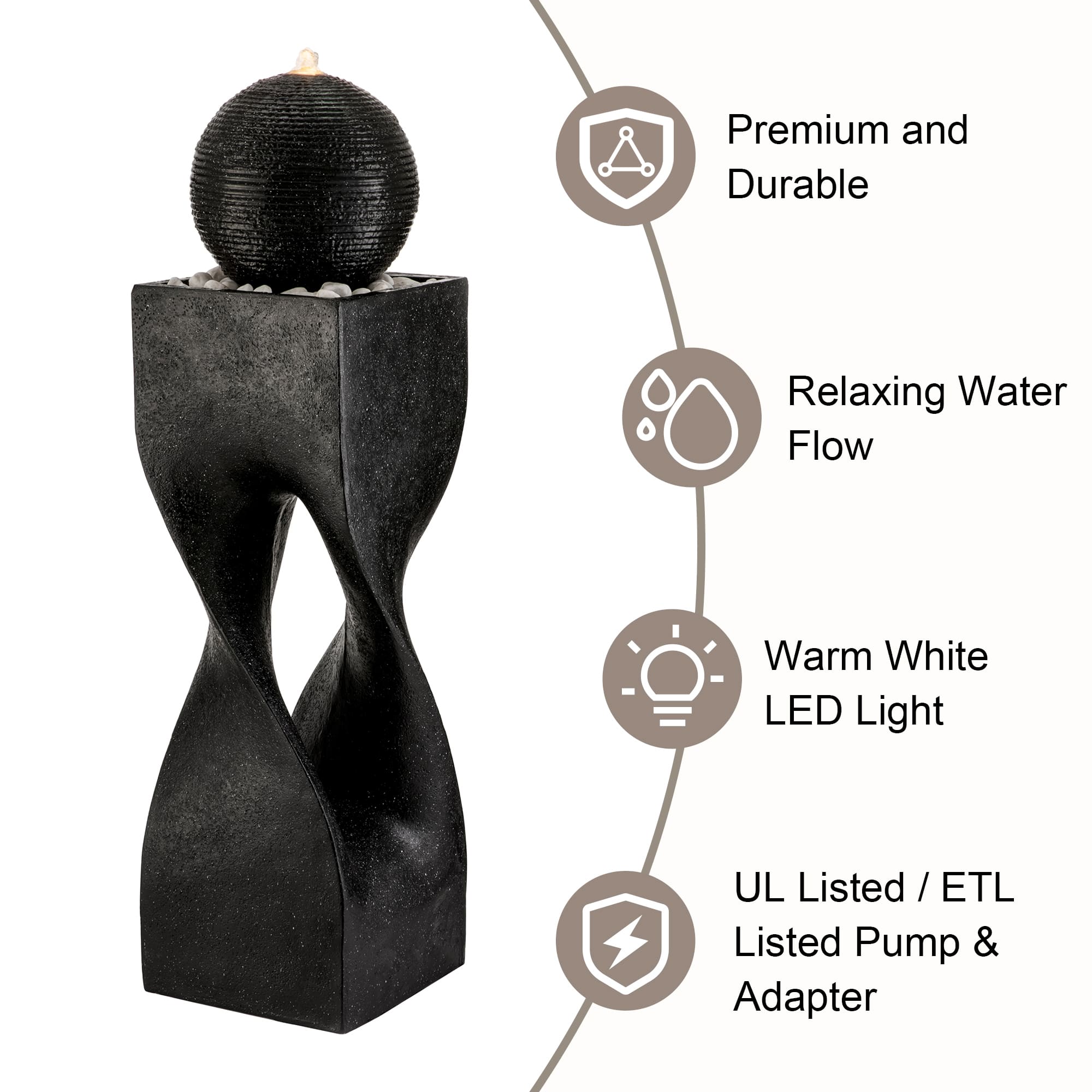 Glitzhome® 40.5" Oversized LED Modern Geometric Pedestal & Sphere Outdoor Fountain