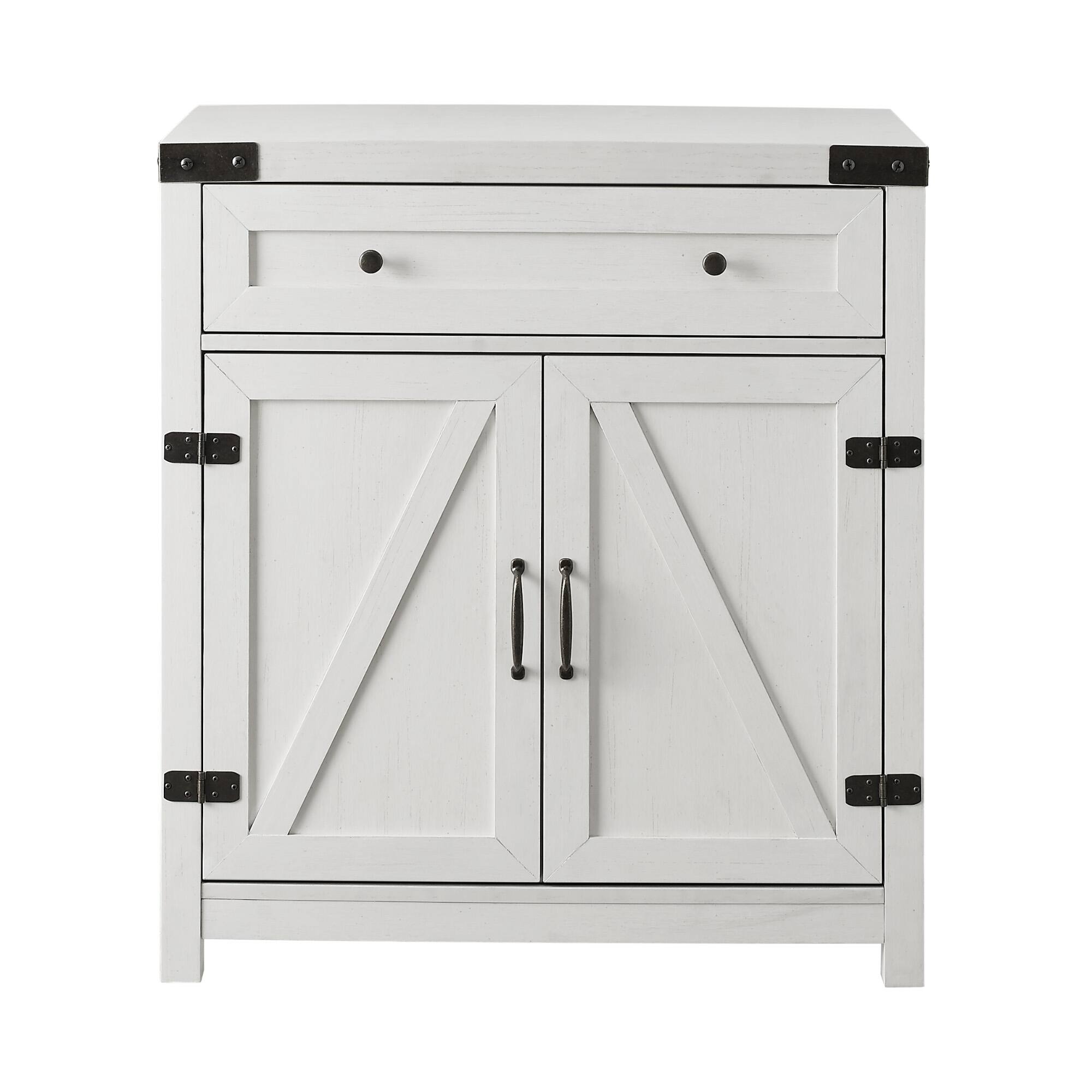 Walker Edison Brushed White Farmhouse Barn Door Accent Cabinet