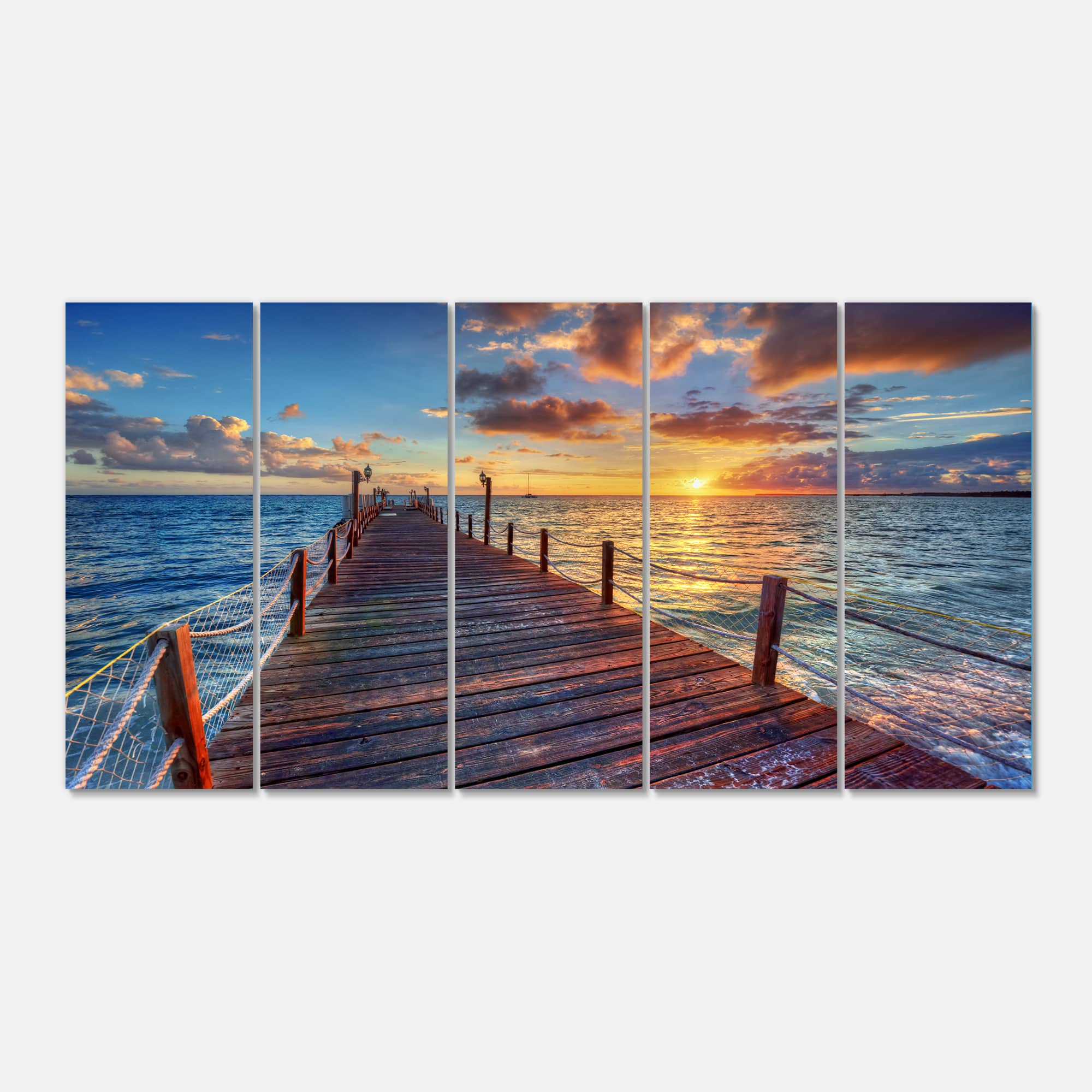 Designart - Beautiful Sunset over Sea Pier