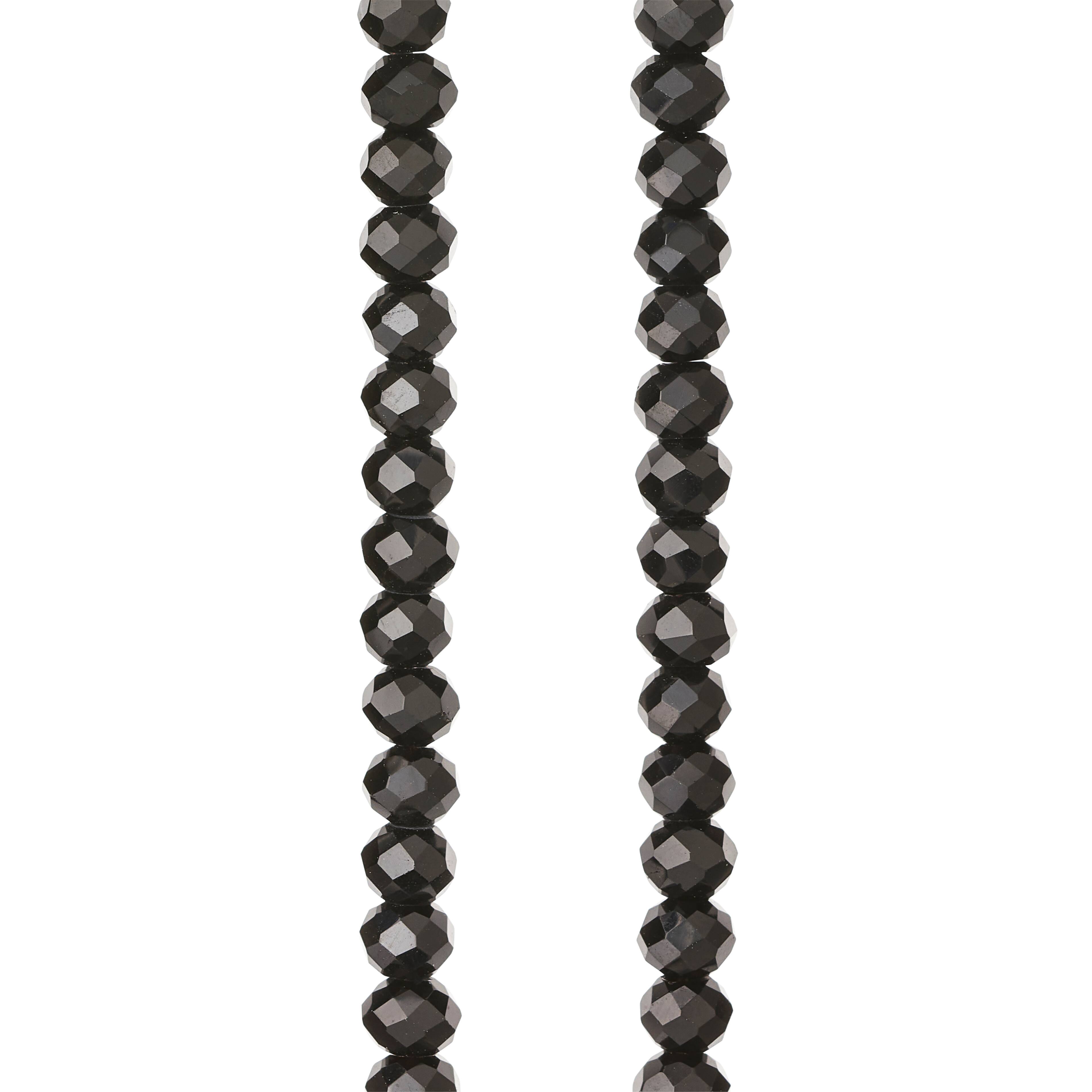 12 Pack: Jet Black Glass Faceted Rondelle Beads, 4mm by Bead Landing™