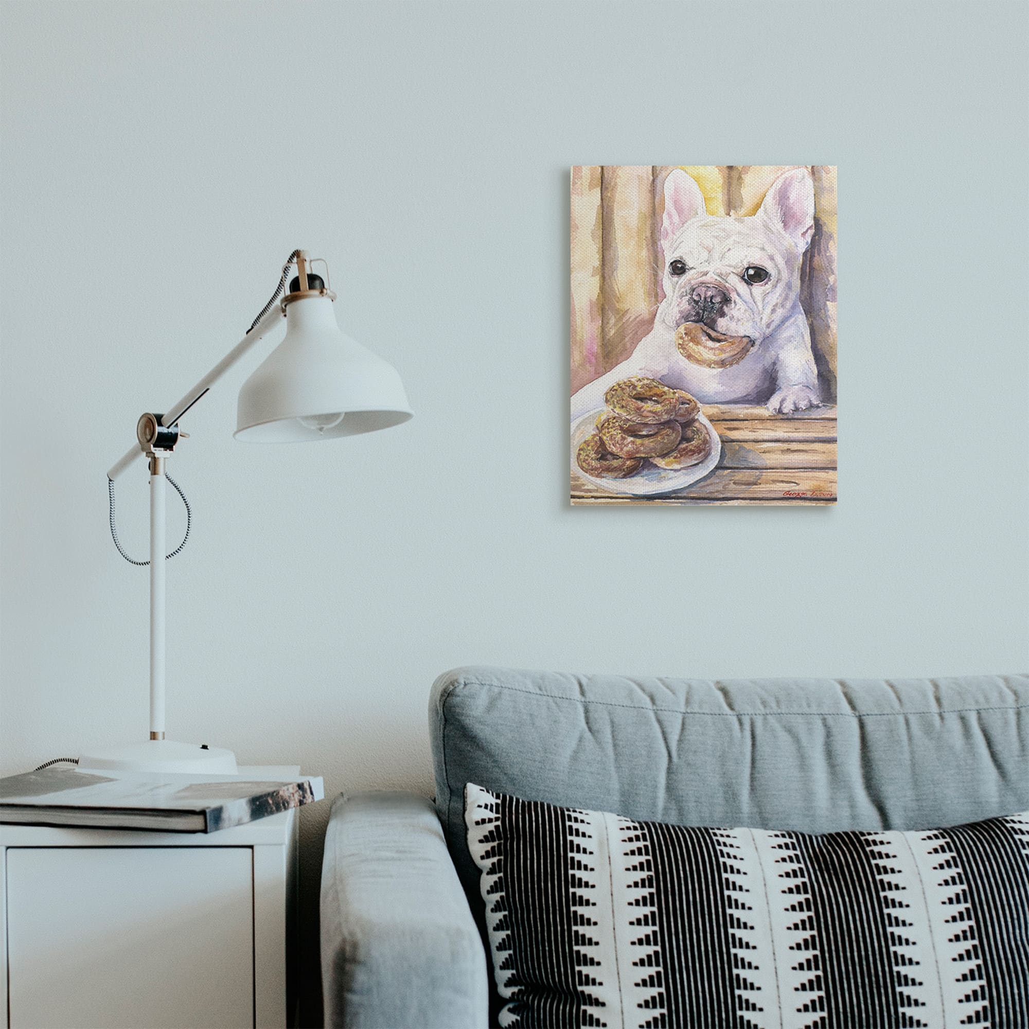 Stupell Industries French Bulldog with Donuts Dessert Pet Dog Canvas Wall Art