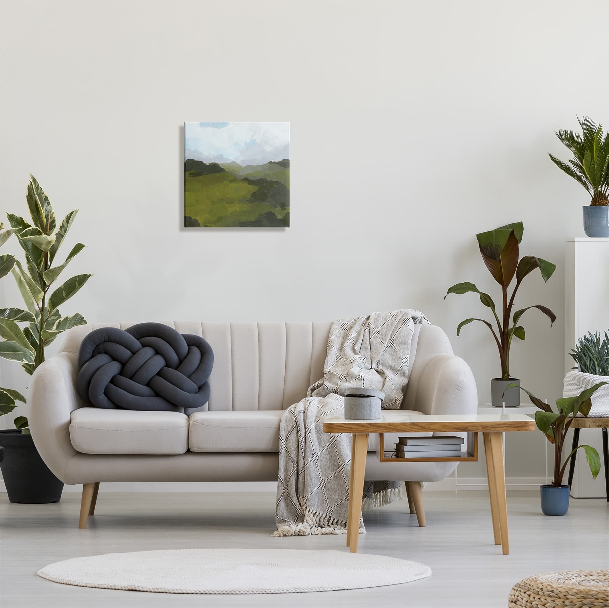 Stupell Industries Thick Green Meadow Landscape Cloudy Hazy Sky Canvas Wall Art