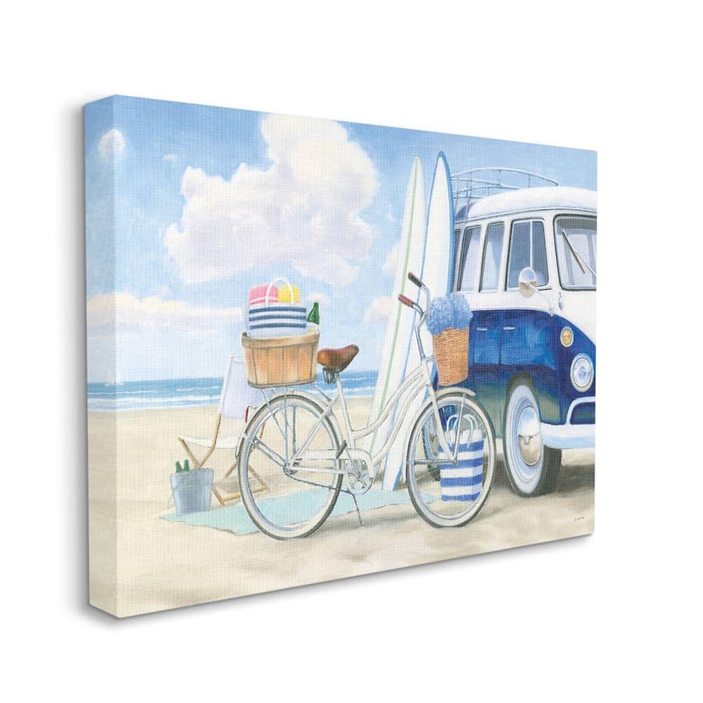 Stupell Industries Bike and Van Beach Nautical Blue White Painting Canvas Wall Art