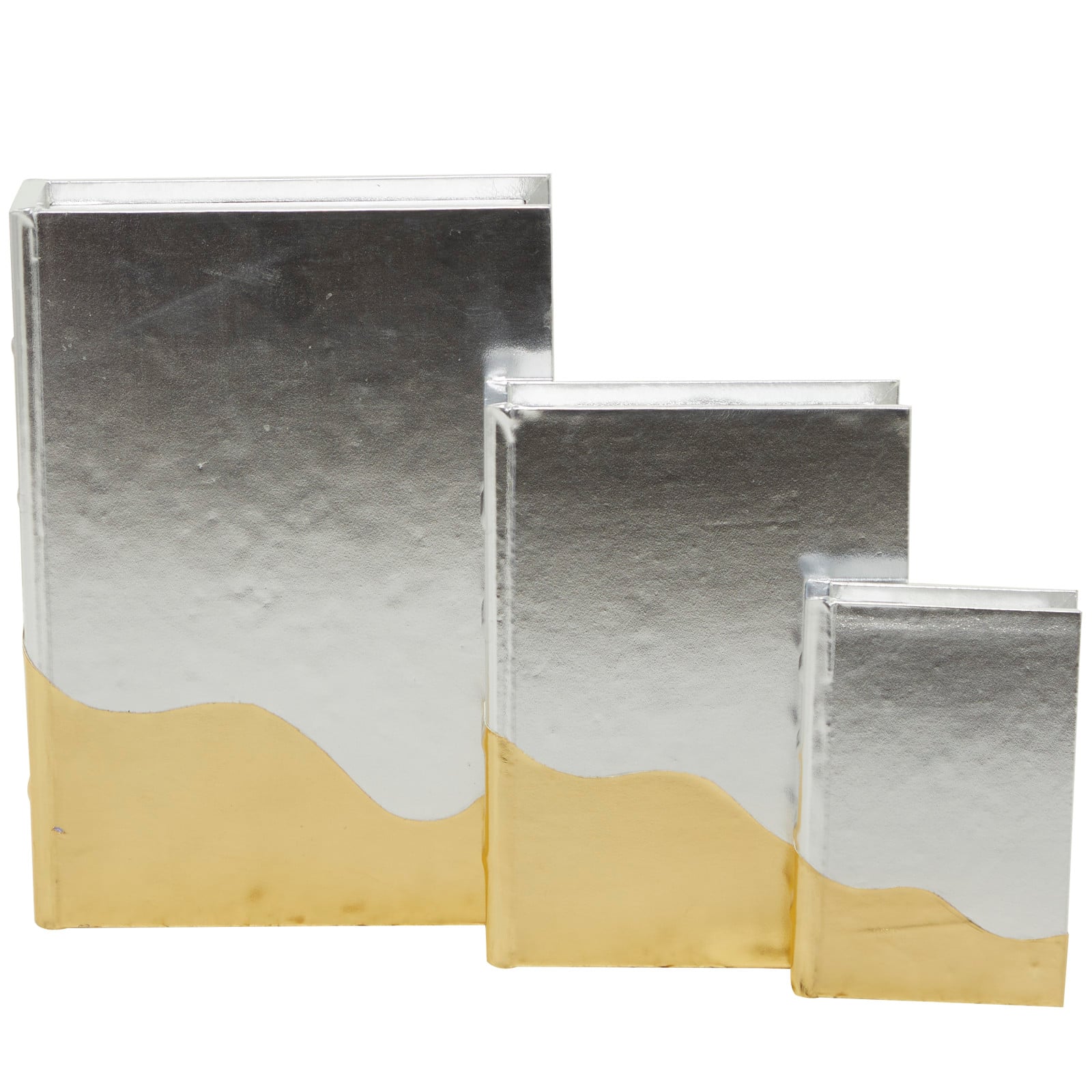 CosmoLiving by Cosmopolitan Silver Faux Leather Faux Book Box with Metallic Finish Set 