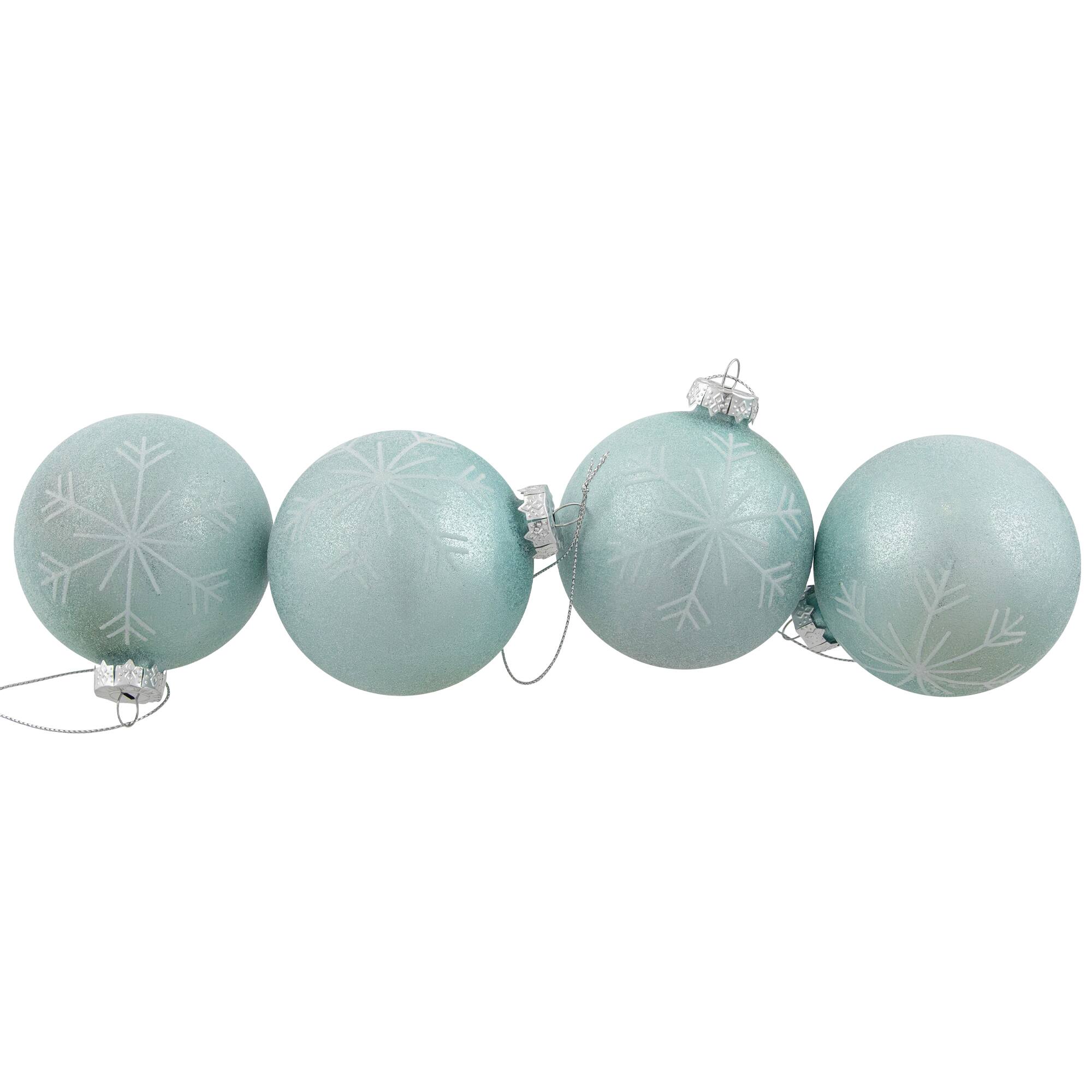 4ct. 3.25" Blue & Silver Snowflake Glass Christmas Ball Ornaments
