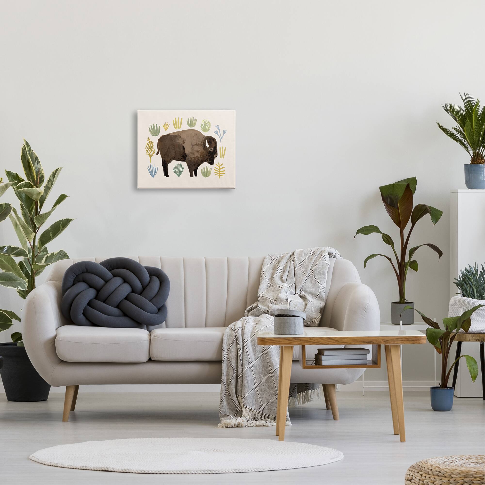 Stupell Industries Terracotta Green Yellow Plants Brown Horned Buffalo Canvas Wall Art