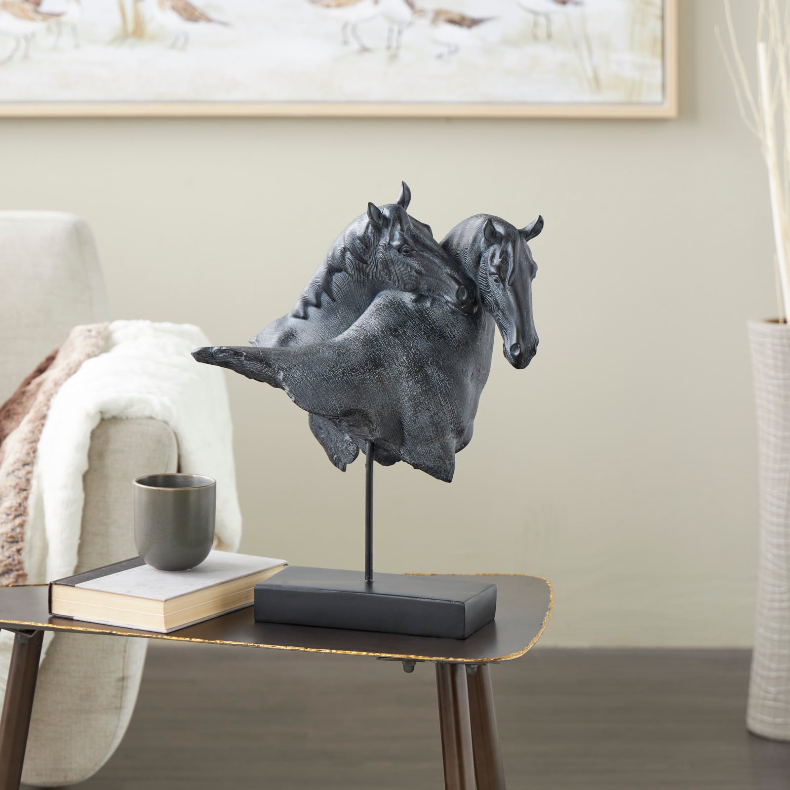 18.25" Black Resin Horse Bust Inspired Sculpture with Black Stand