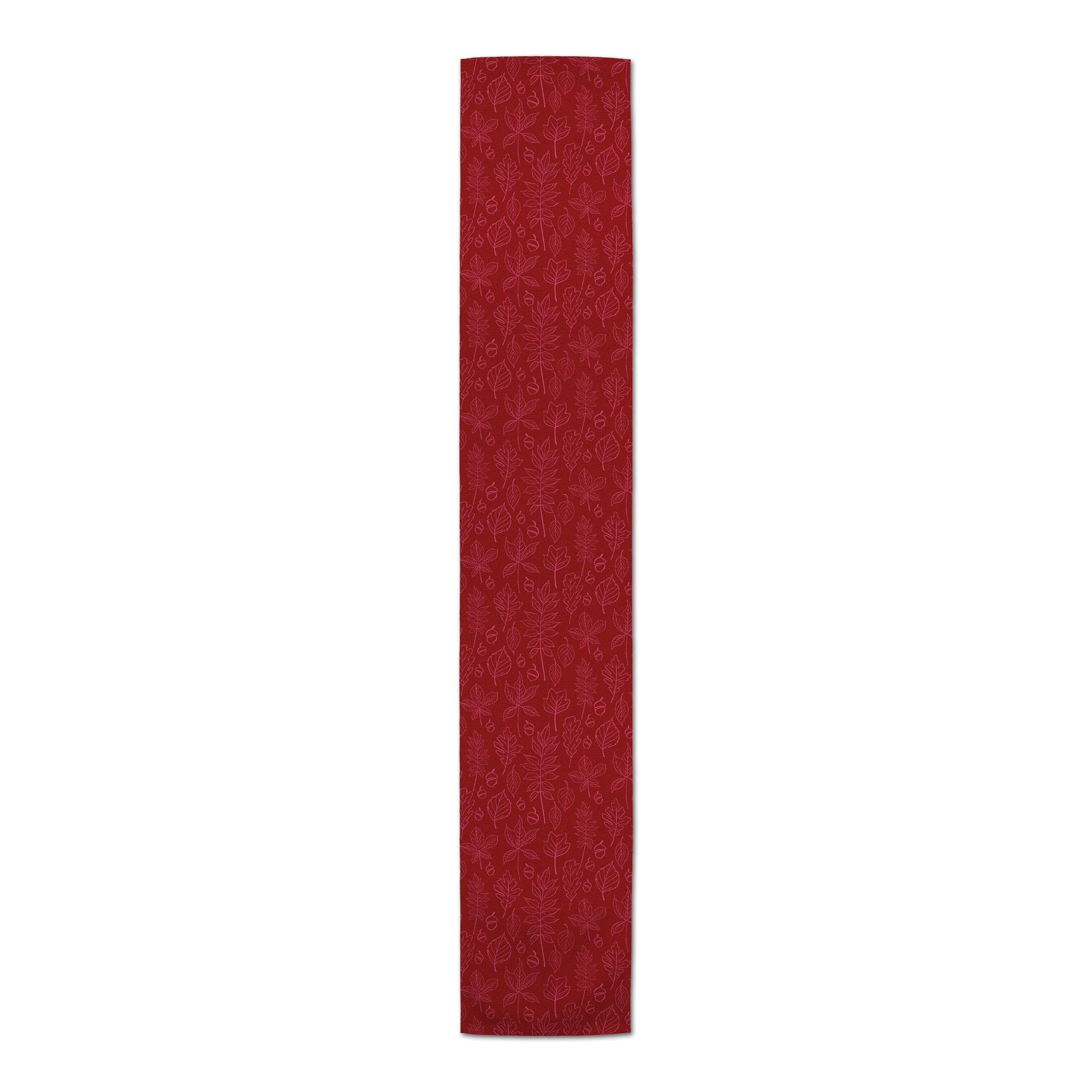 90" Autumn Pattern Leaves On Red Poly Twill Table Runner