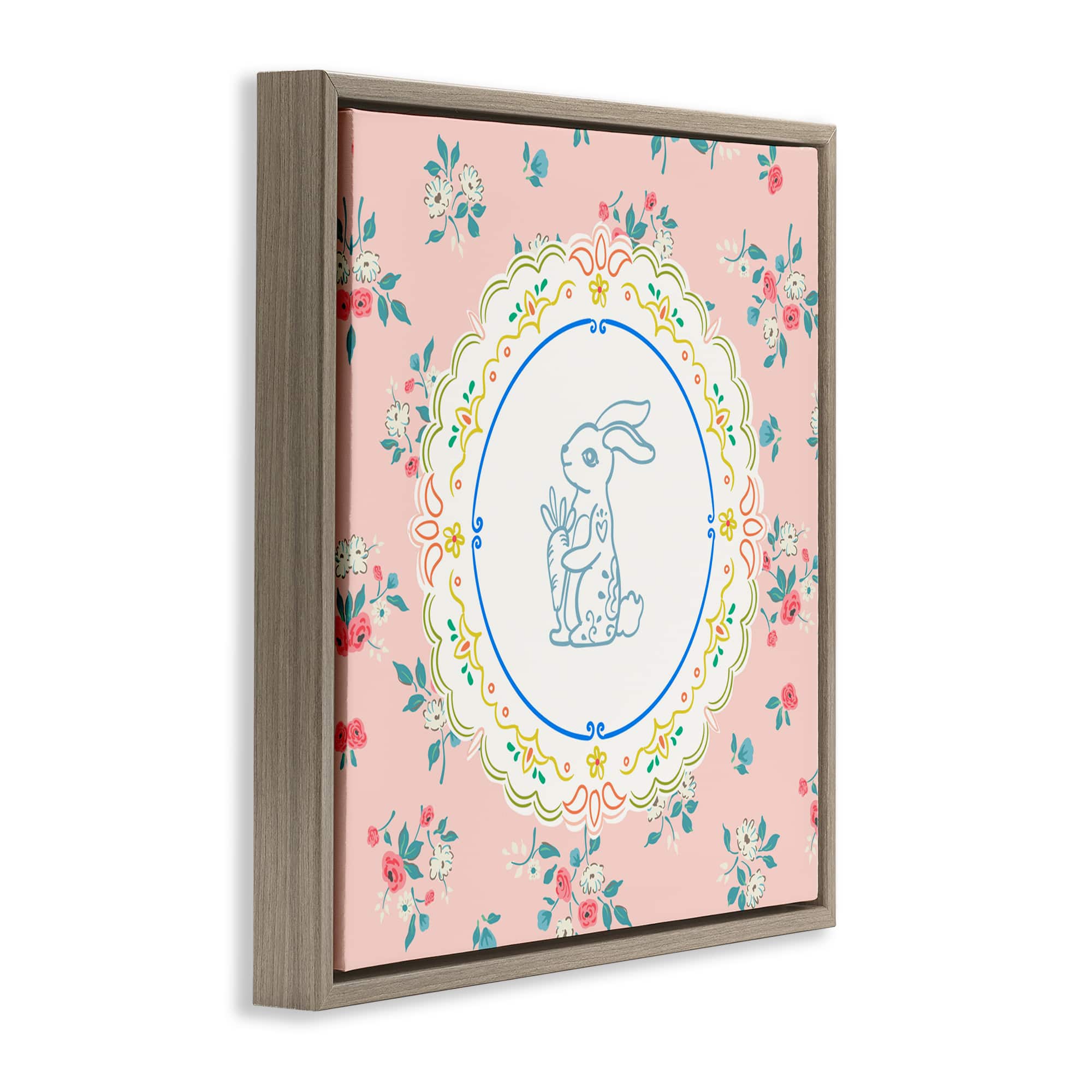 Stupell Industries Whimsical Spring Bunny Floating Frame Wall Art