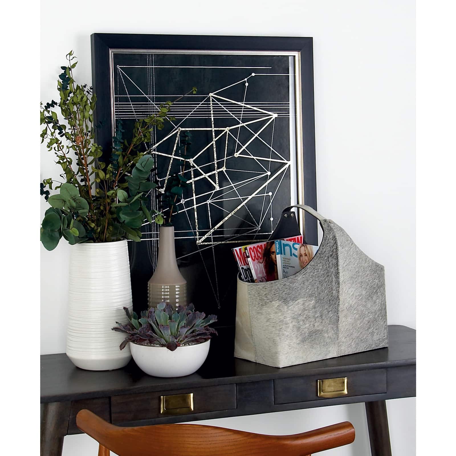 White Leather Modern Magazine Rack Holder