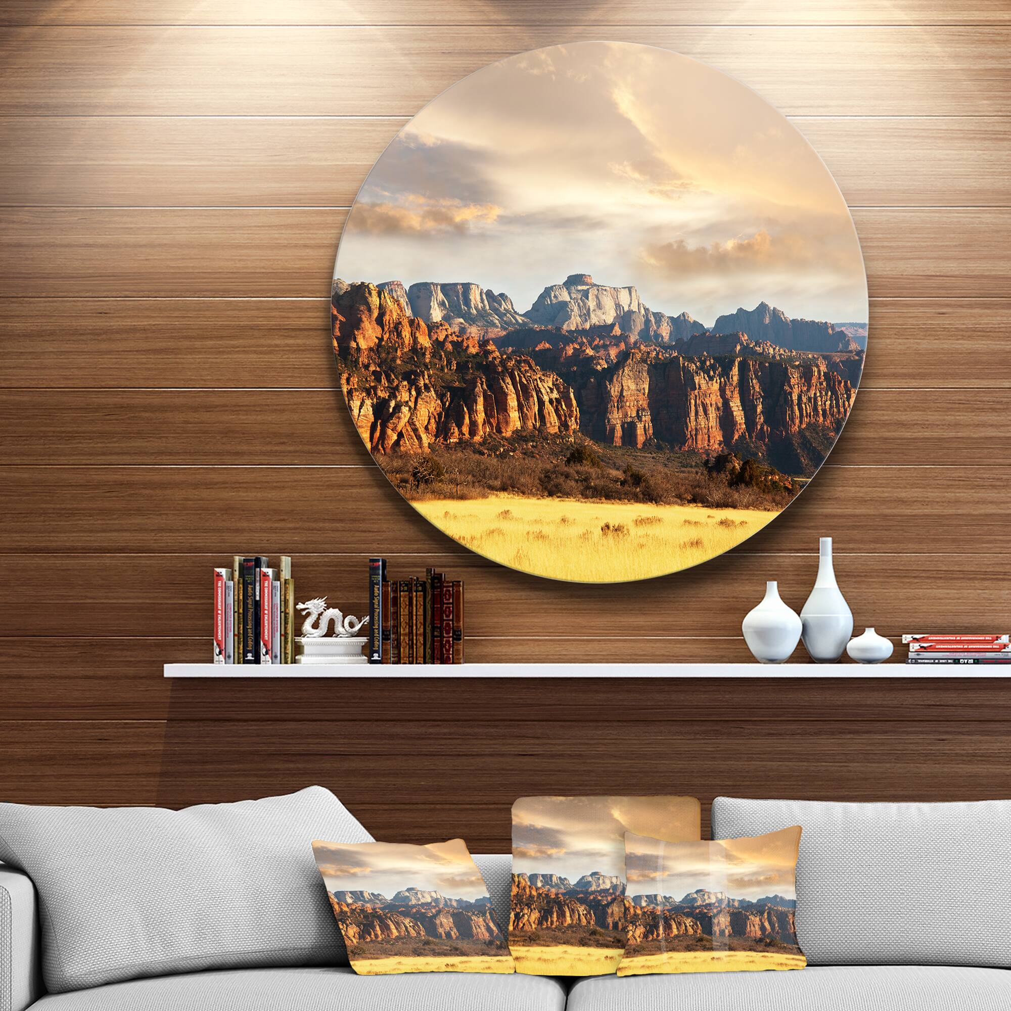 Designart - Zion National Park Utah Usa' Oversized Landscape Metal Circle Wall Art