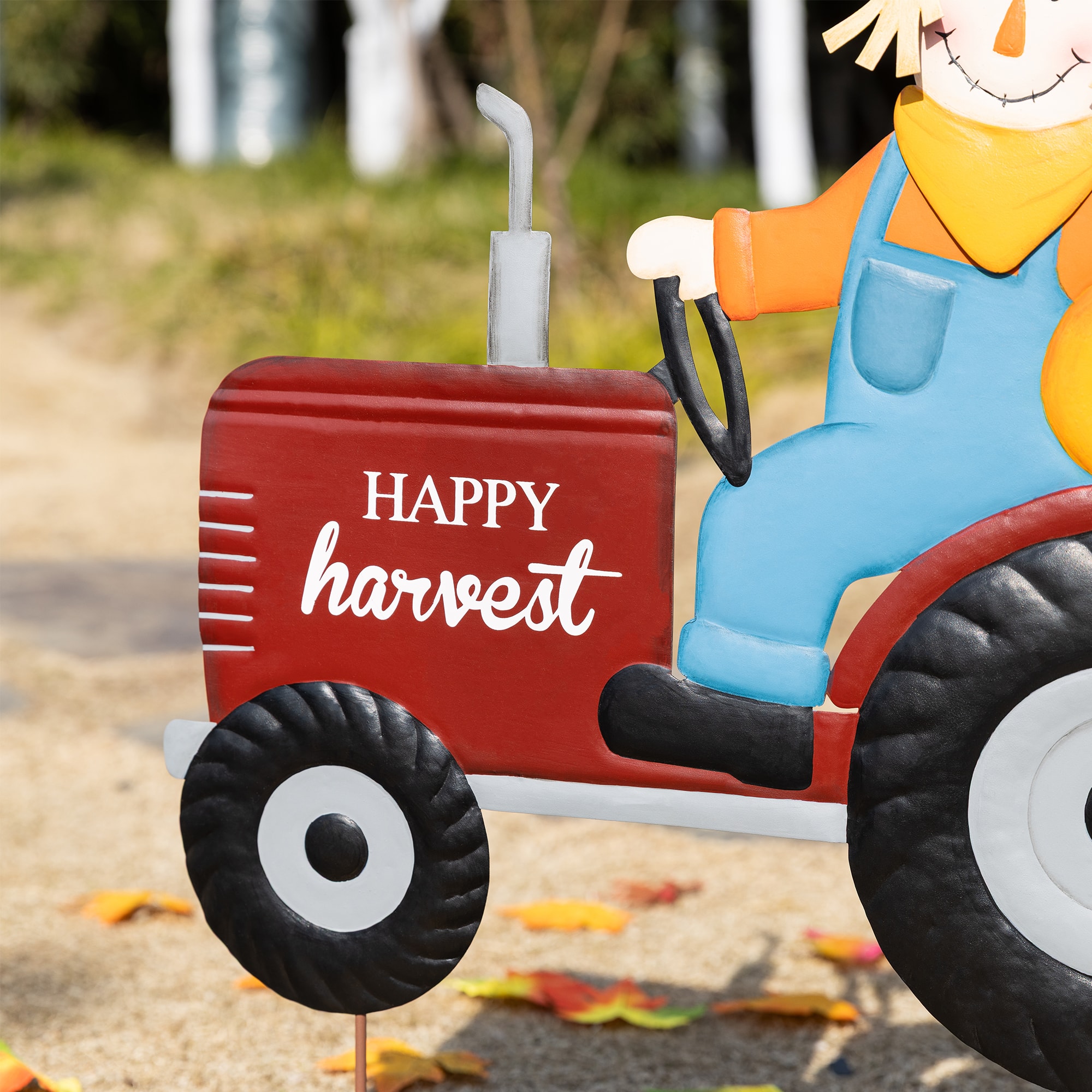 Glitzhome® 30" Fall Metal Tractor & Scarecrow Yard Stake