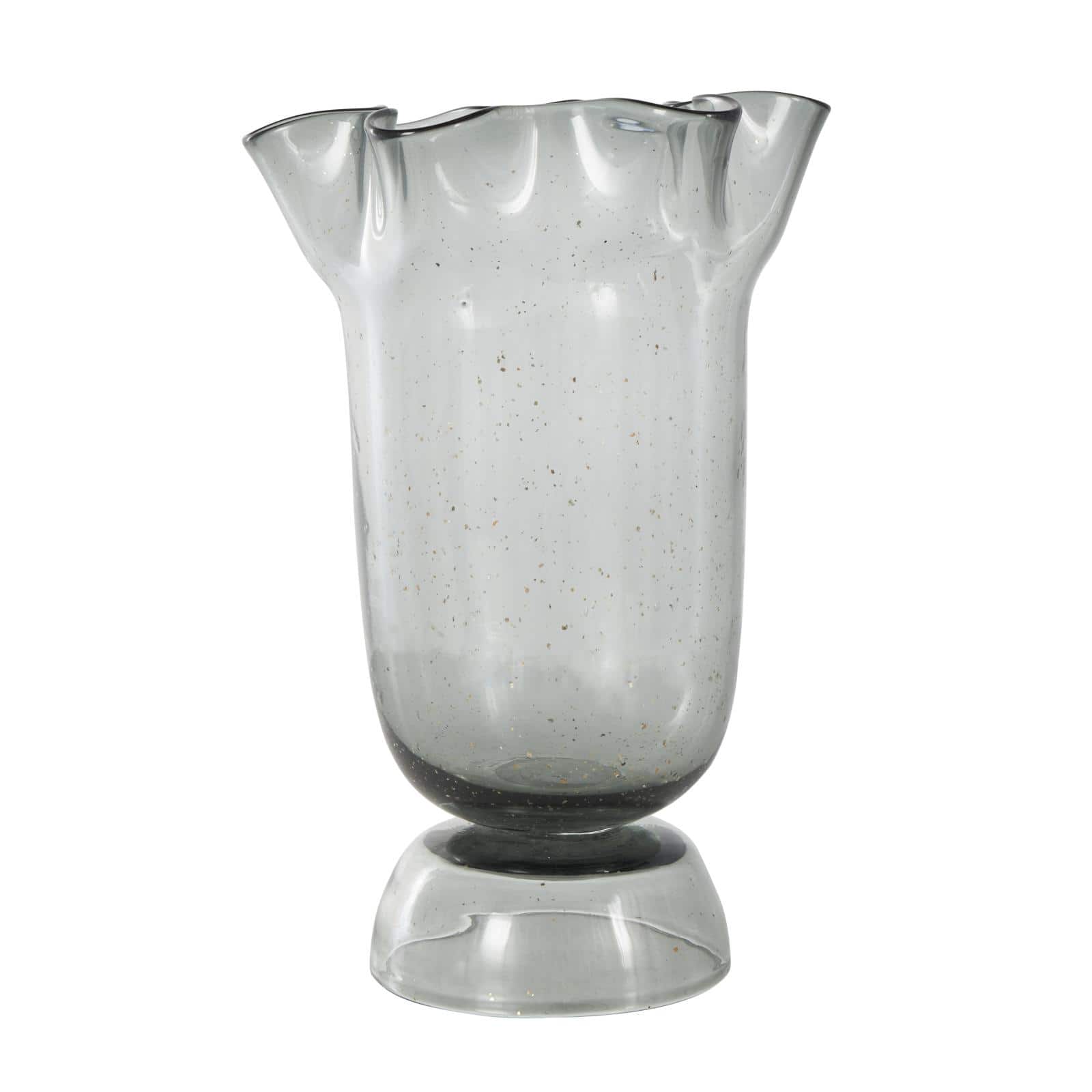 Black Glass Vase Set with Wavy Opening & Gold Speckles