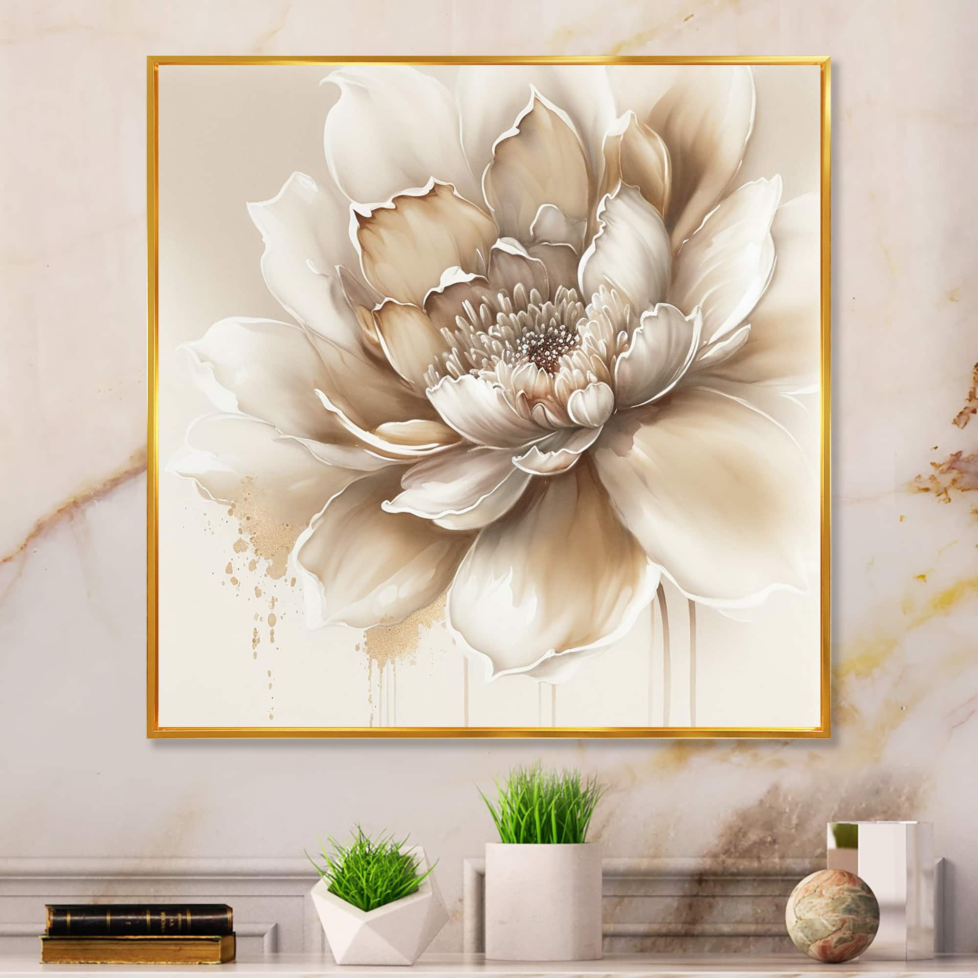 Designart 'Blooming Beige Floral Design III' Floral & Botanical Framed Canvas Wall Art