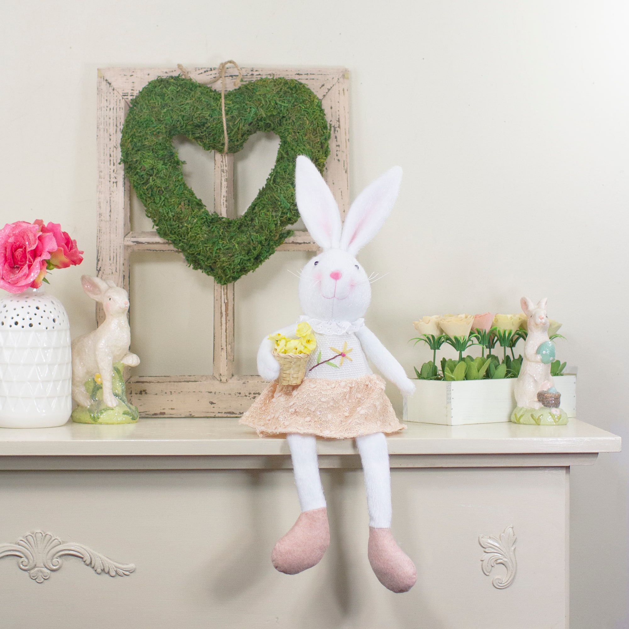 24" White & Pink Girl Easter Bunny Spring Figure