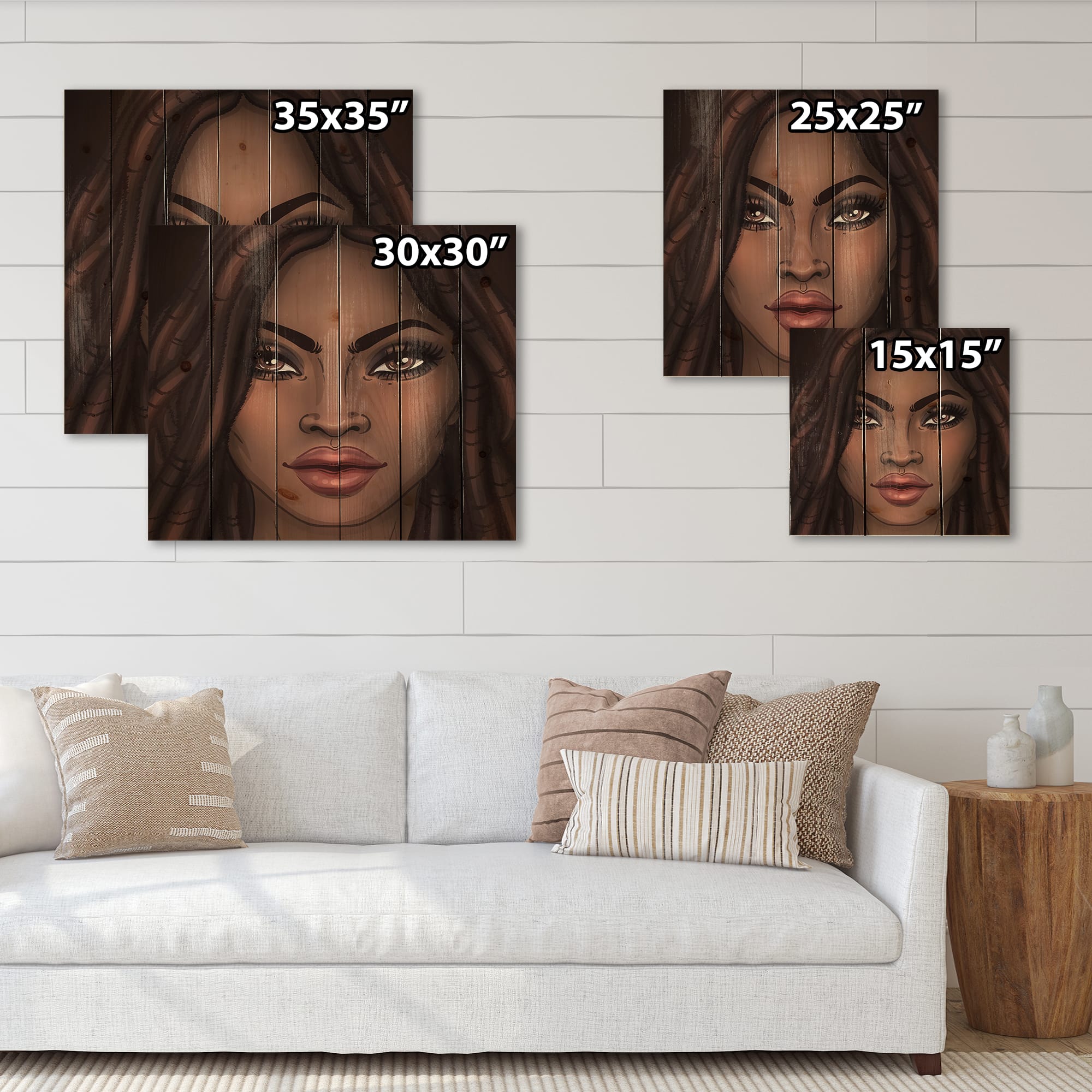 Designart - Portrait of African American Woman I - Modern Print on Natural Pine Wood