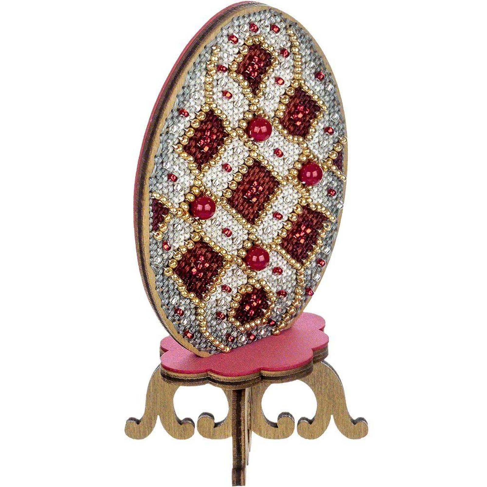 Wonderland Crafts Red, White & Gold Egg Cross Stitch on Wood Kit