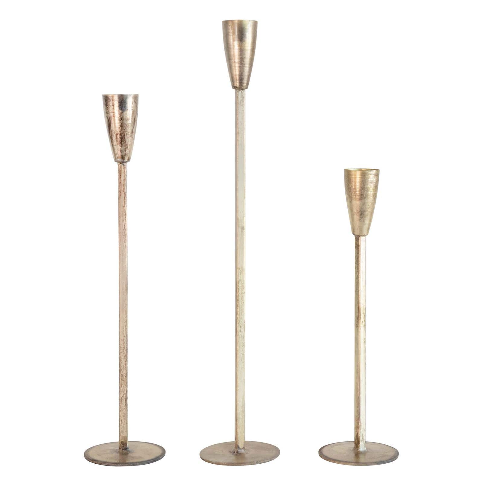 Metal Taper Candle Holders, Antique Gold Finish, Set of 3