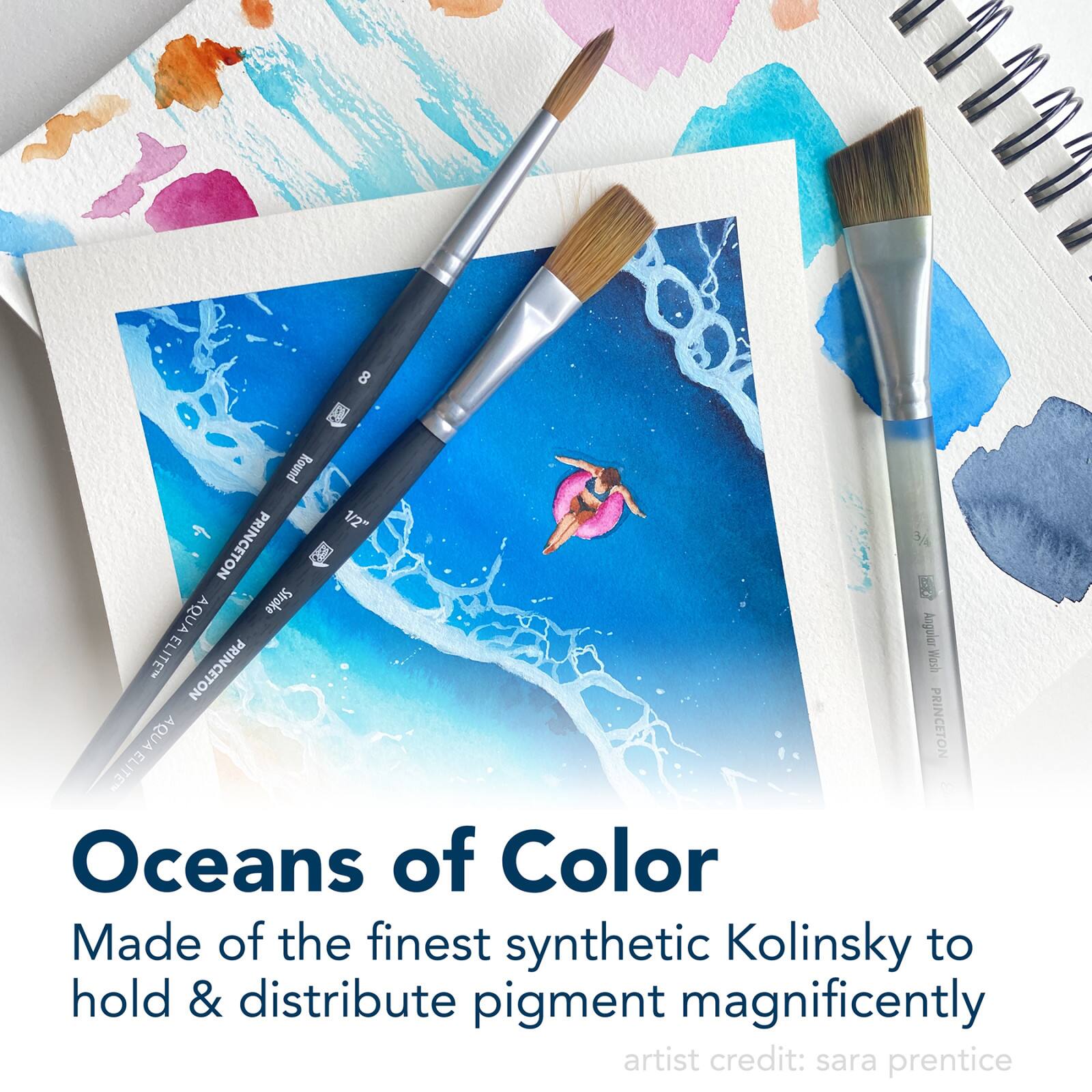 Princeton Art & Brush Co Aqua Elite Synthetic Kolinsky Sable Watercolor Brush, Long Round, 10