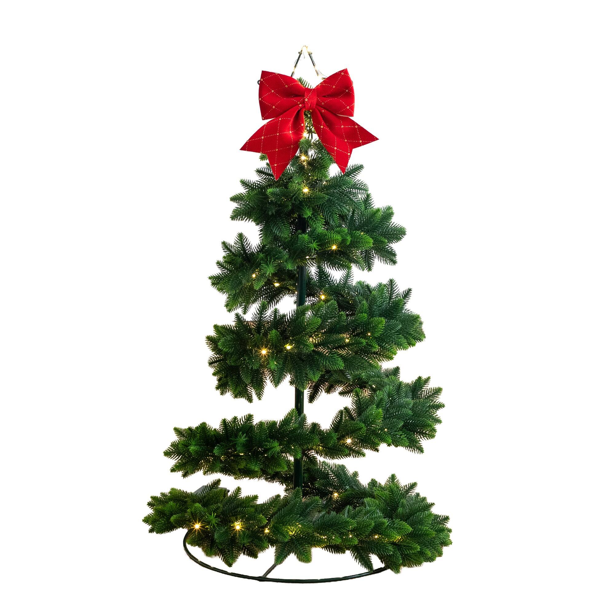 Nearly Natural 34" Pre-Lit UV Resistant Artificial Spiral Pop-Up Christmas Tree with Bow Topper, Warm White LED Lights in Green | Michaels®