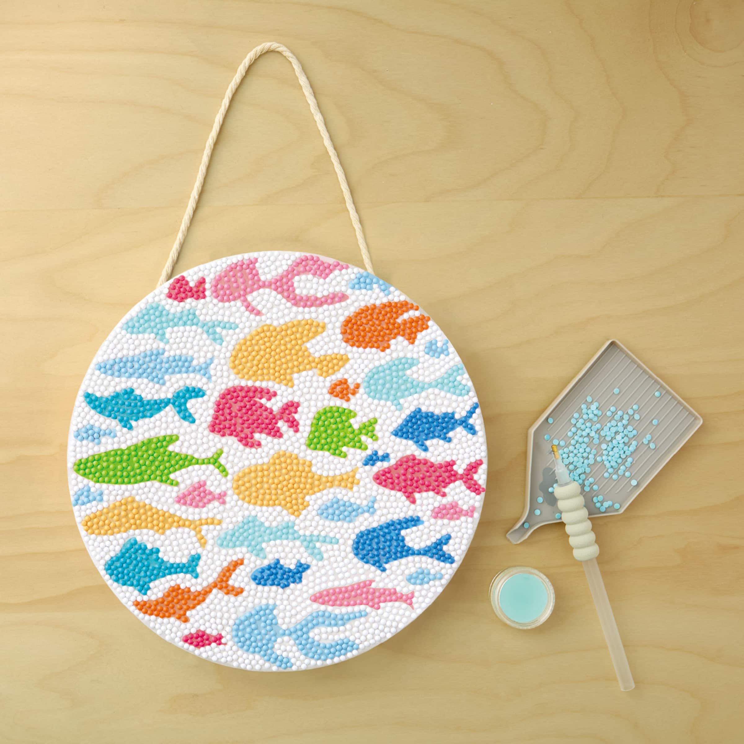 8" Colorful Fish Round Stretched Canvas Diamond Art Kit by Make Market®