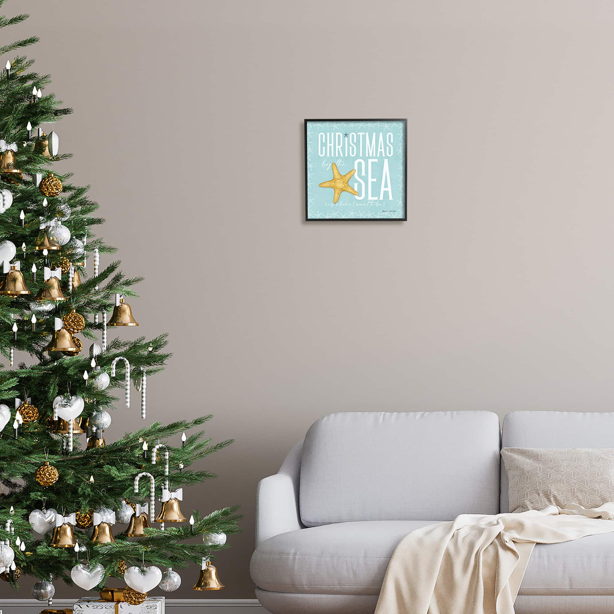 Stupell Industries Christmas By The Sea Turquoise Framed Giclee Art