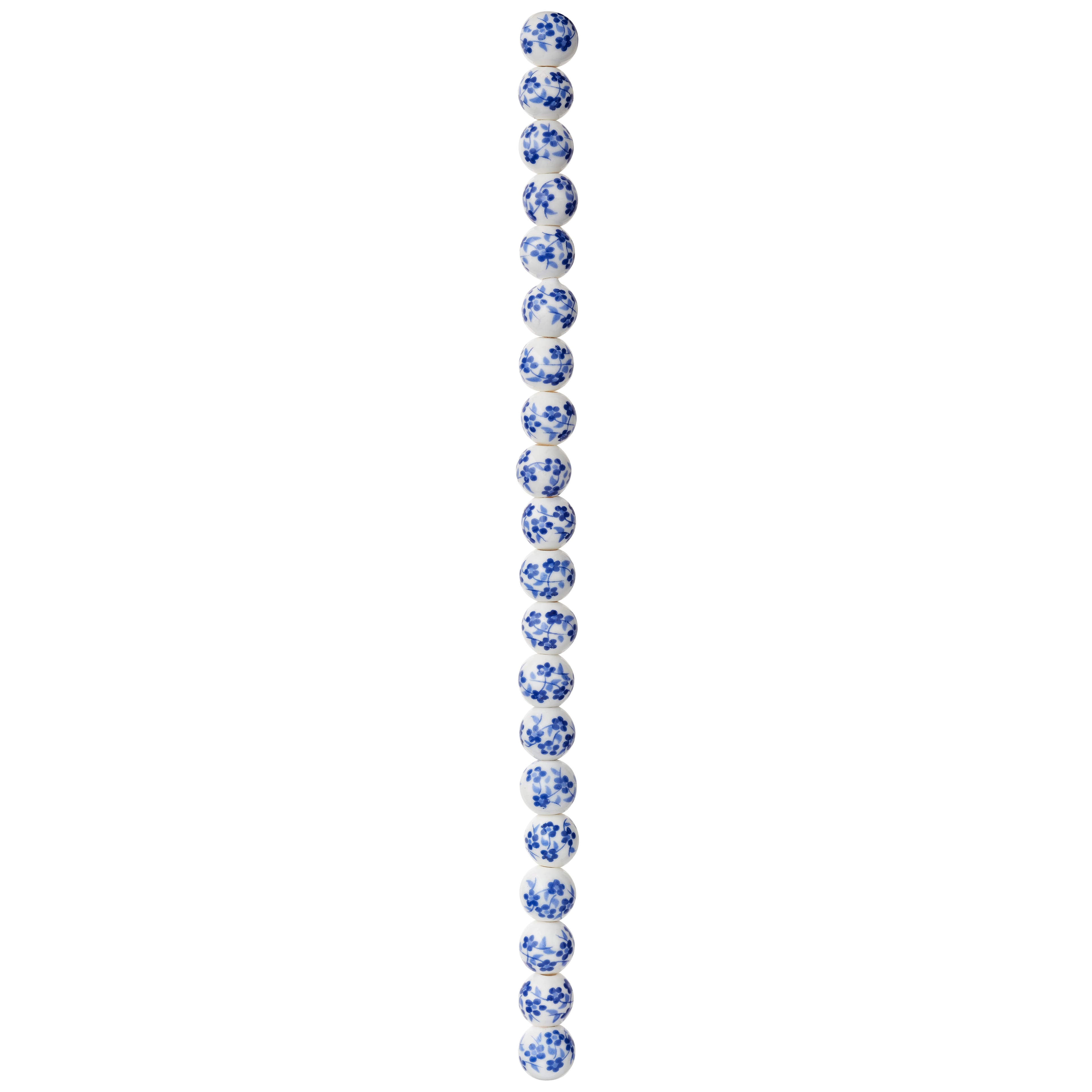 Blue Daisy Ceramic Round Beads, 8mm by Bead Landing™