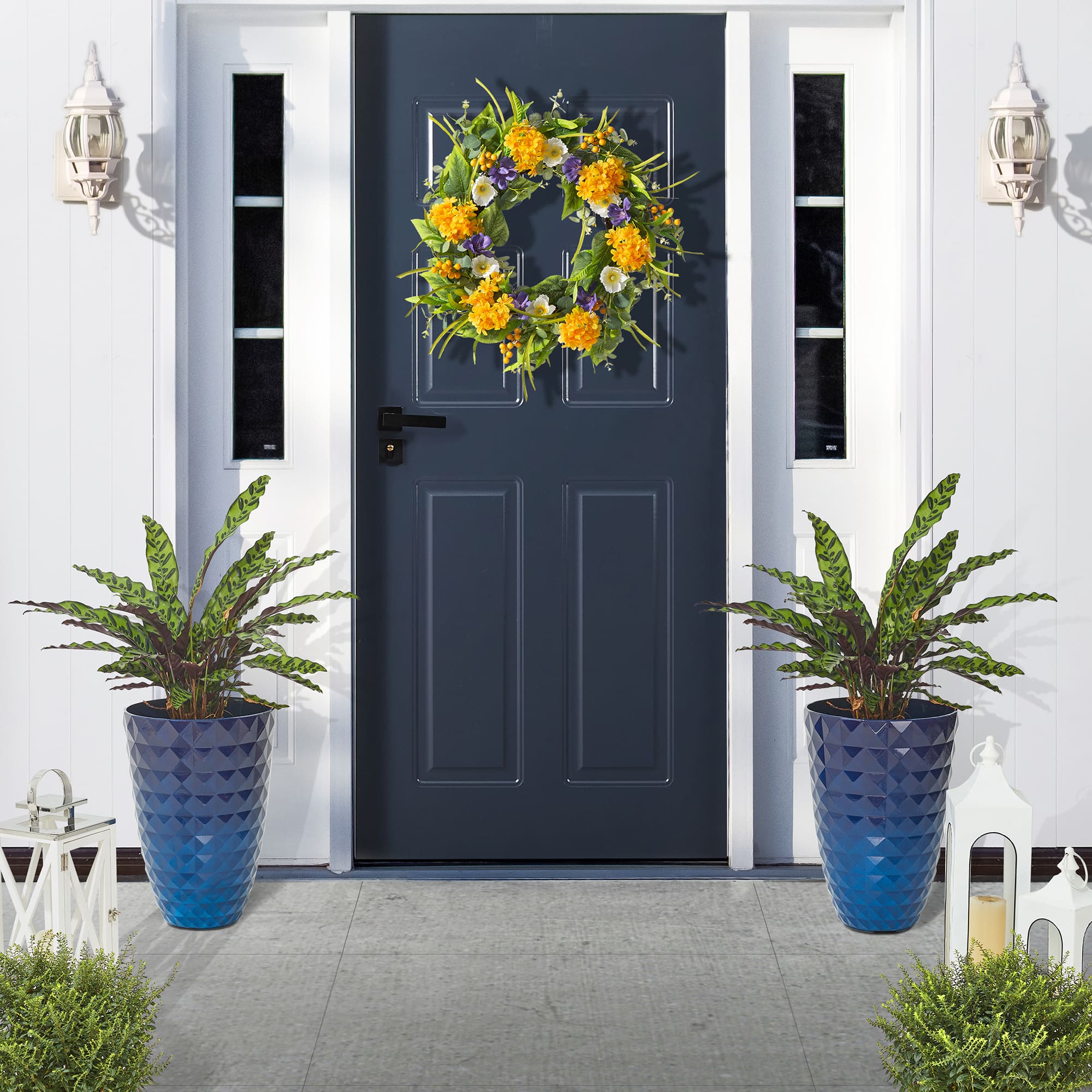 Glitzhome® Eco-Friendly Oversized Faux Cobalt Blue Ceramic Tall Bowl Plastic Pot Planter Set