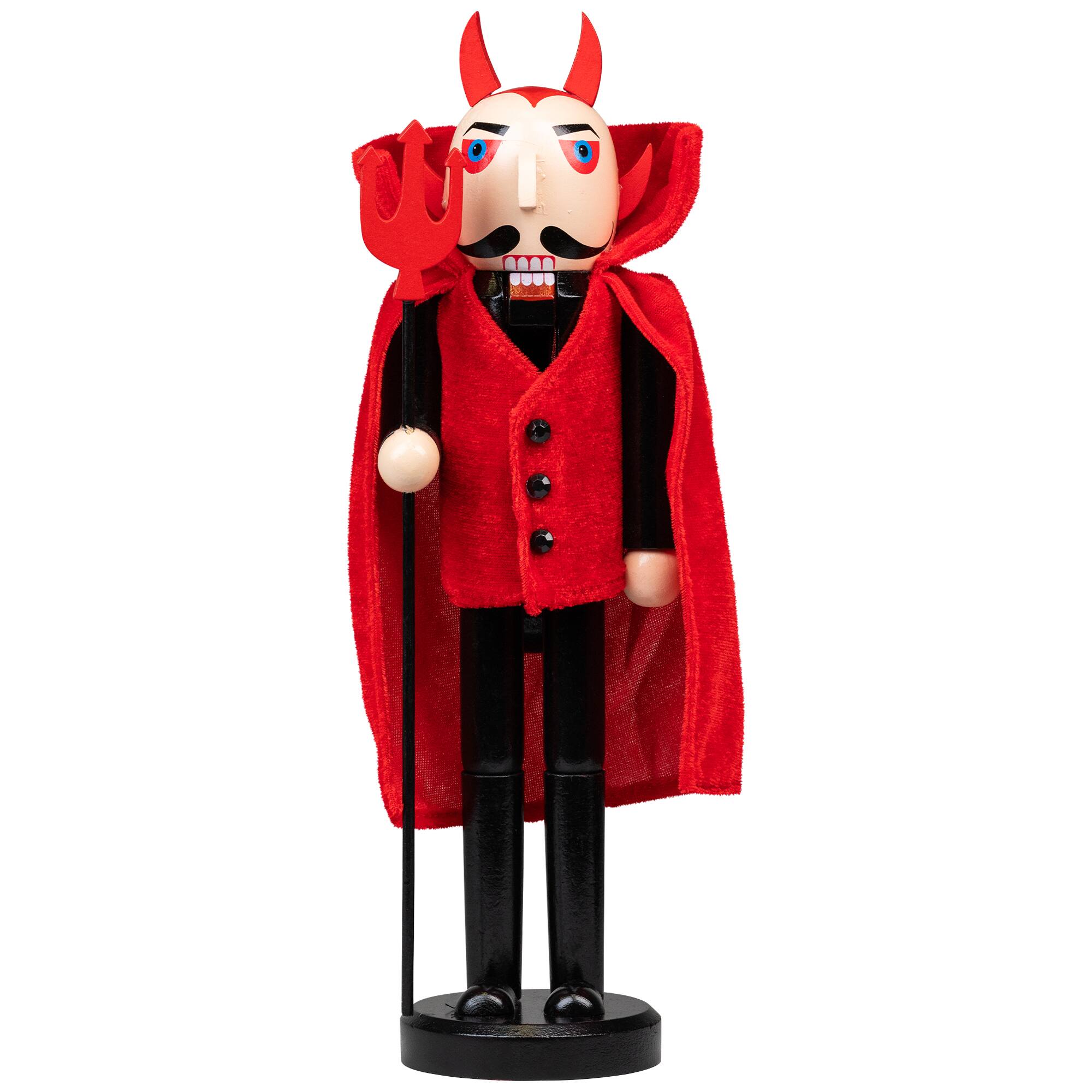 Red Wooden Devil Holding Pitch Fork Halloween Nutcracker