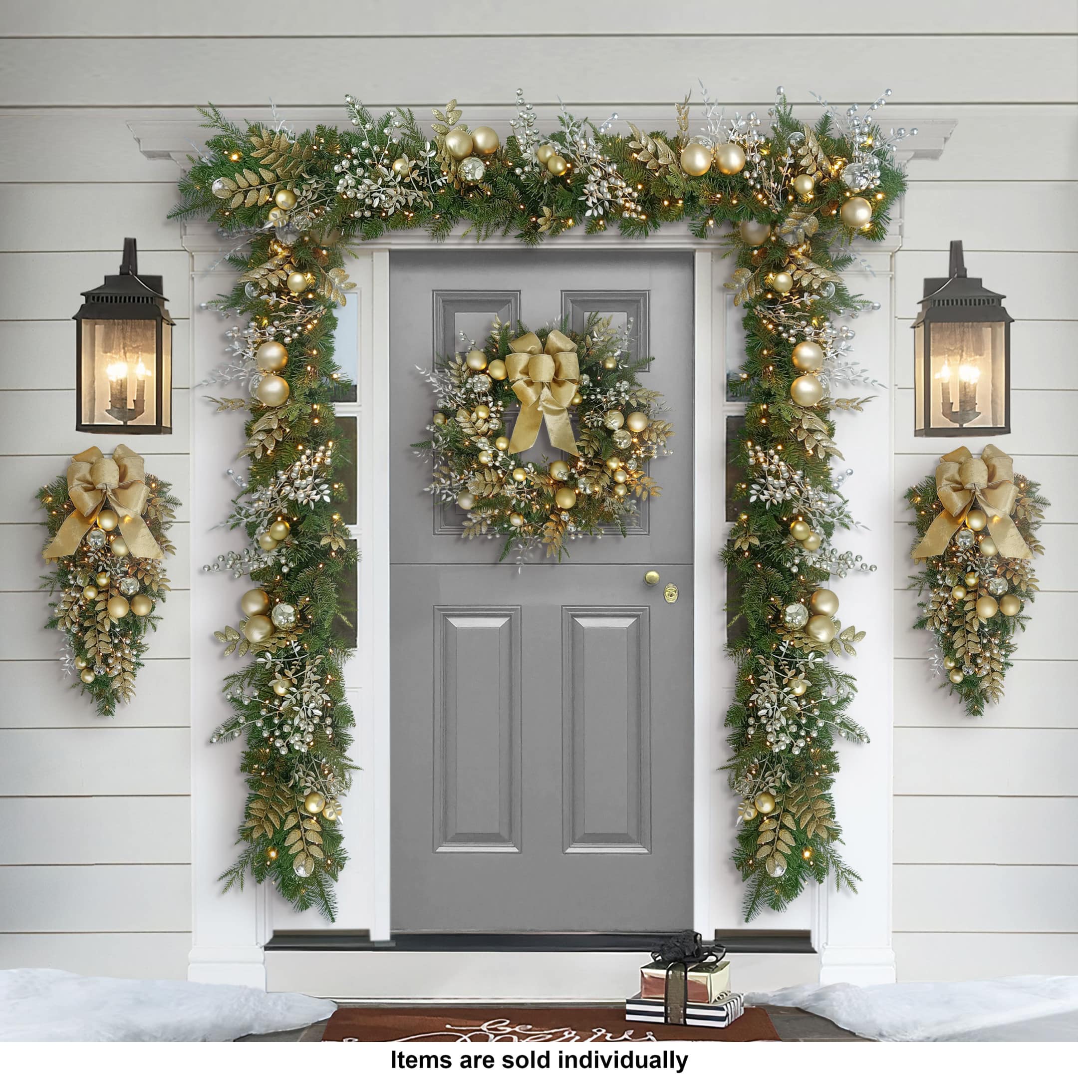 28" Battery-Operated Pre-Lit Decorated Artificial Swag with Gold Bow