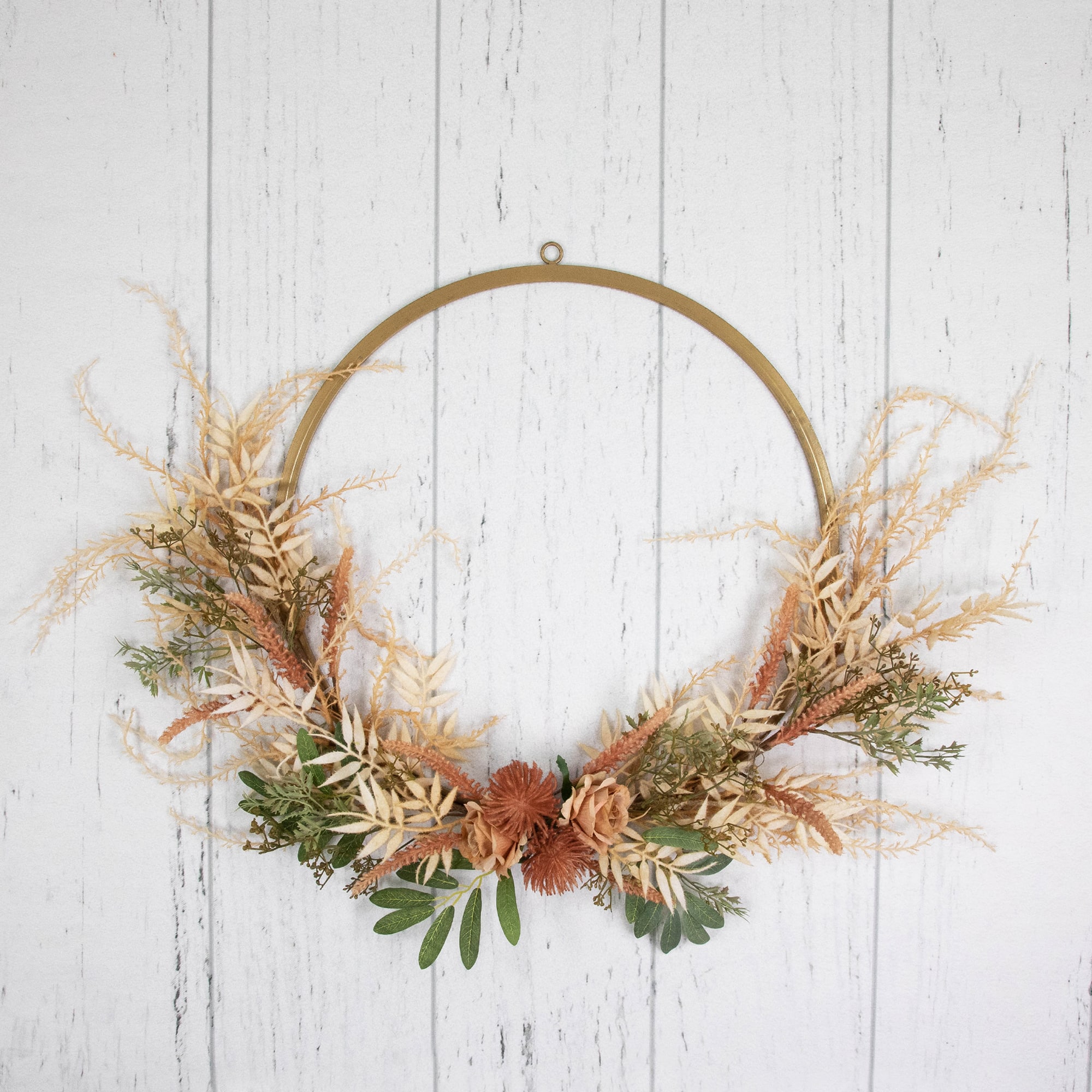 24" Fall Harvest Pale Roses with Foliage Artificial Wreath