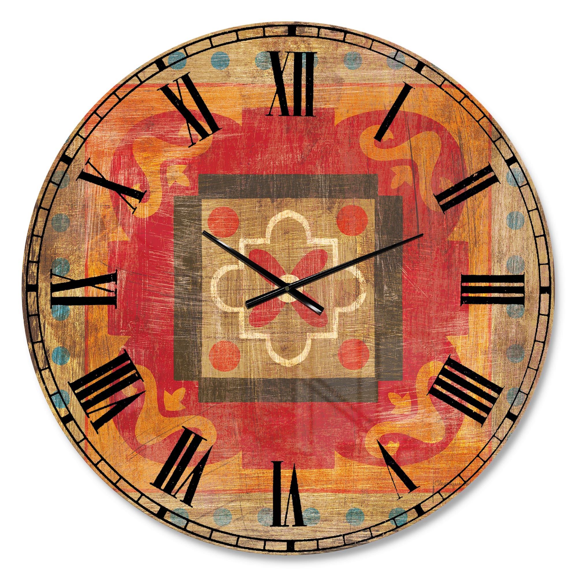 Designart 'Moroccan Orange Tiles Collage Ii Bohemian Wall Clock