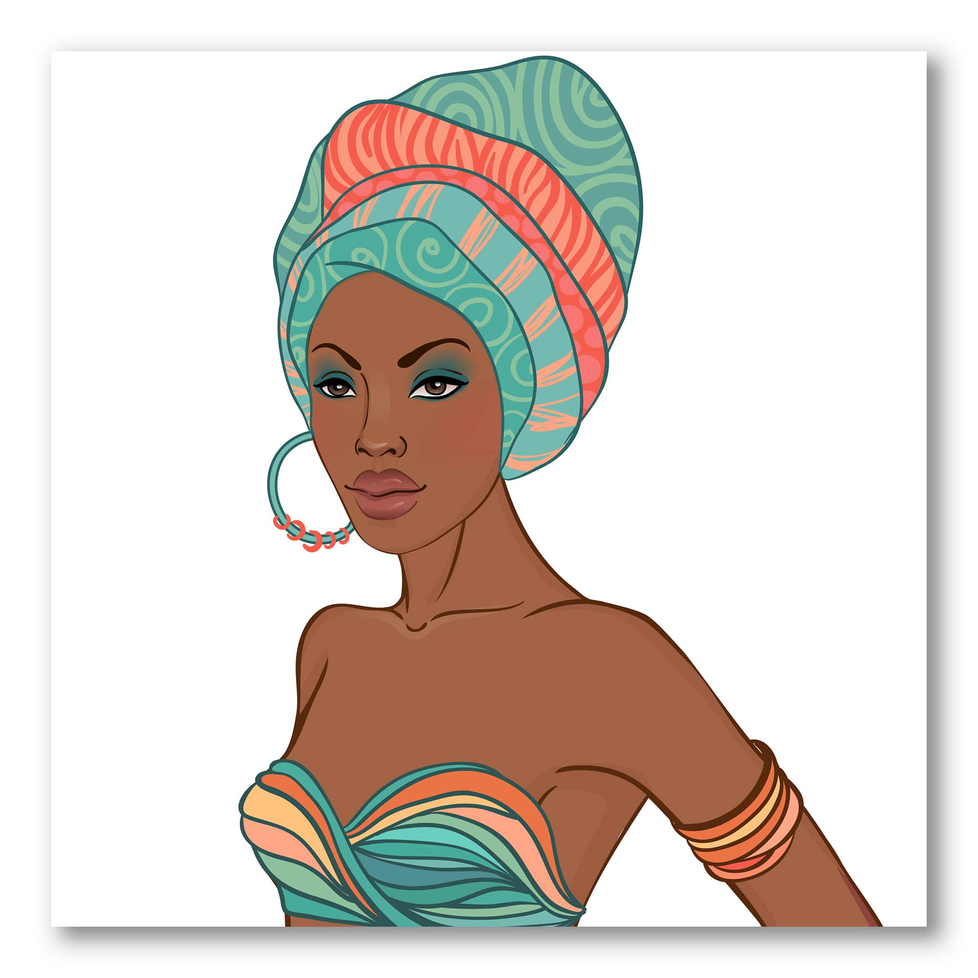 Designart - African American Woman With Earring & Turban - Modern Canvas Wall Art Print