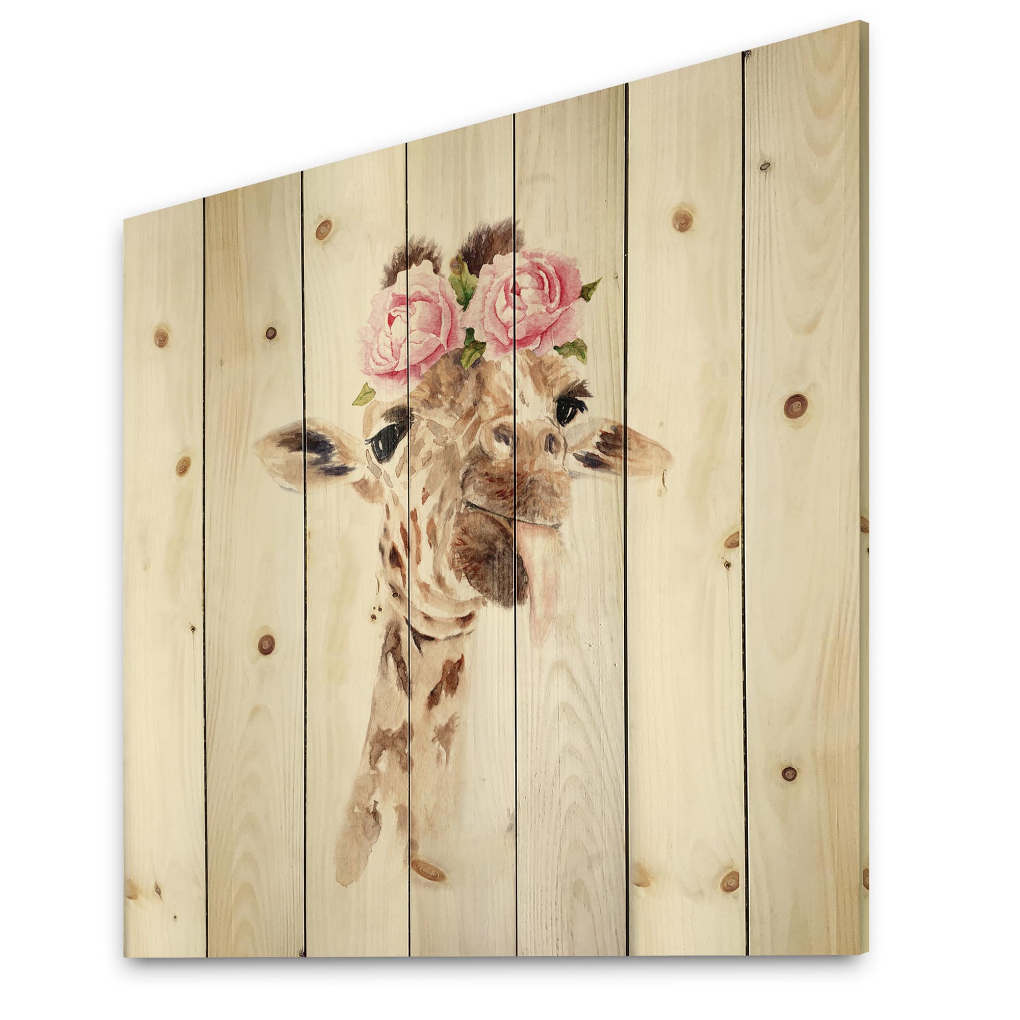 Designart - Portrait of A Giraffe With Flowers I