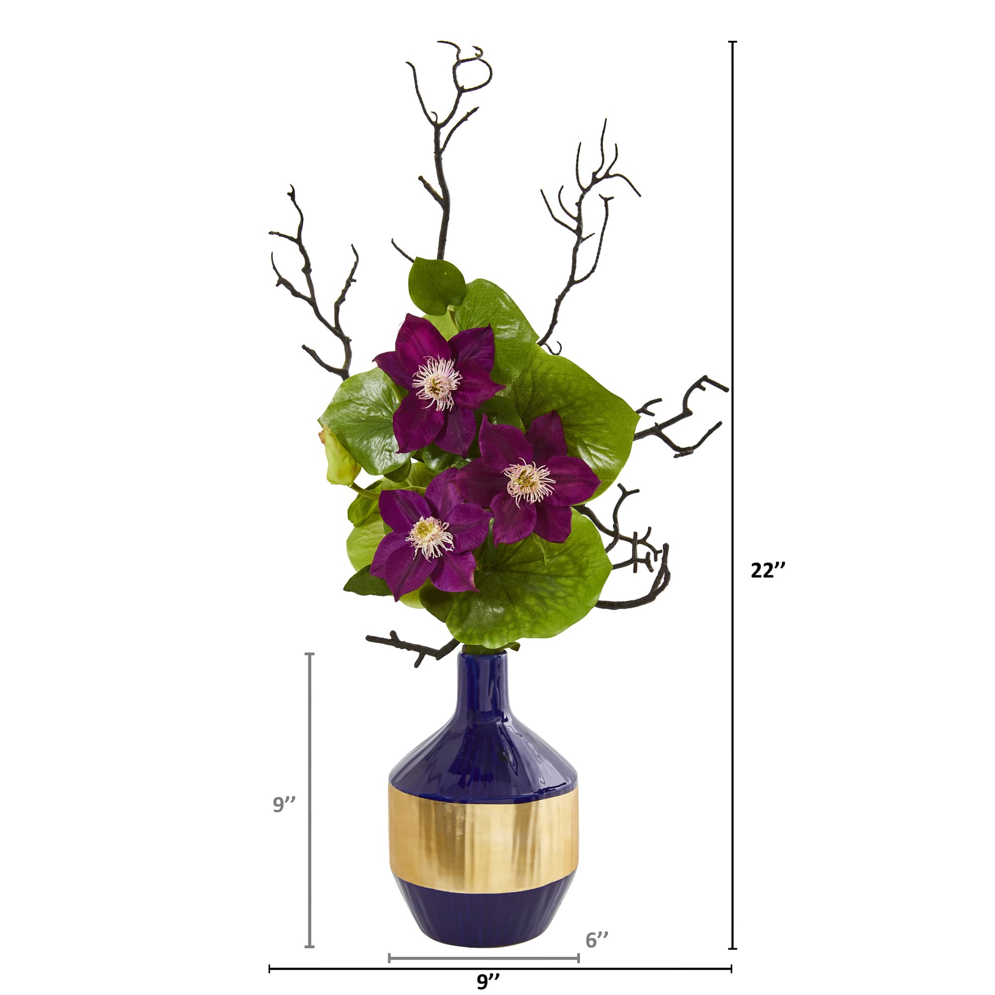 22" Anemone & Lotus Leaf Arrangement In Vase