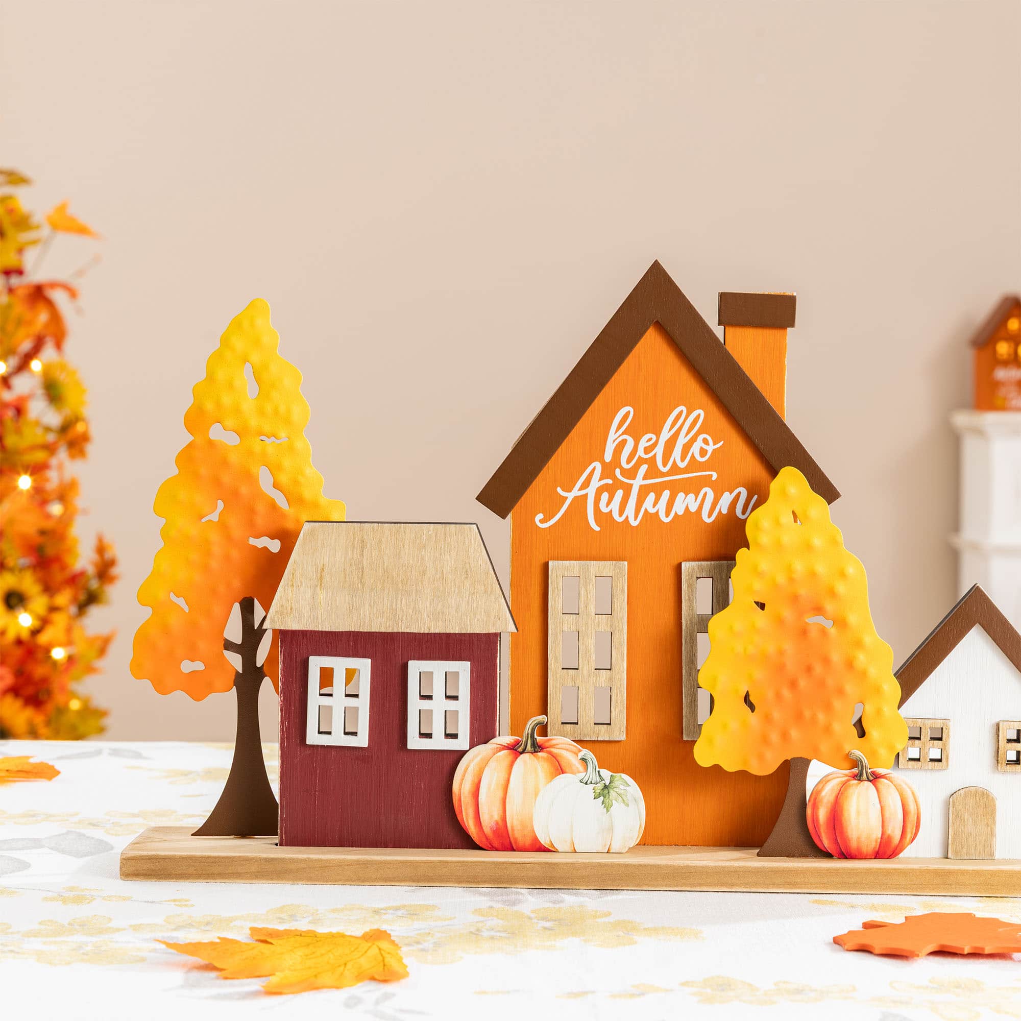 Glitzhome® 18" Fall Metal & Wood Village Table Decor