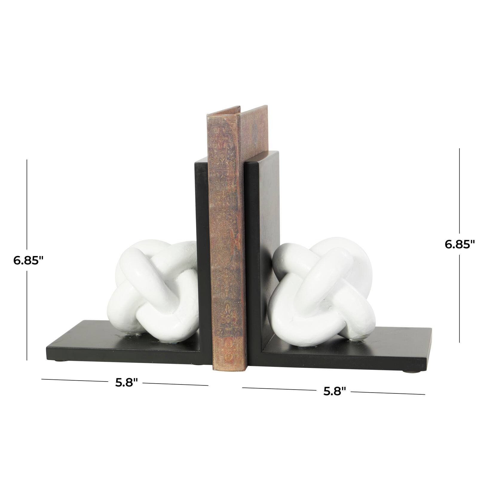 7" White MDF Knot Bookends with Black Stands Set