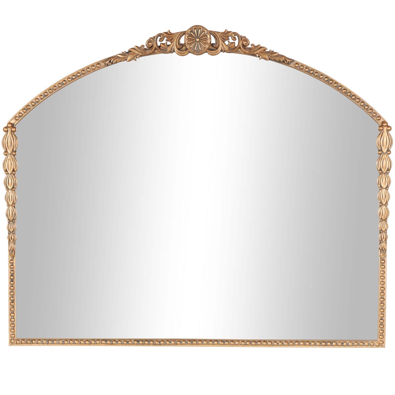 33" Gold Metal Scroll Orante Antique Arch Wall Mirror with Beaded Frame