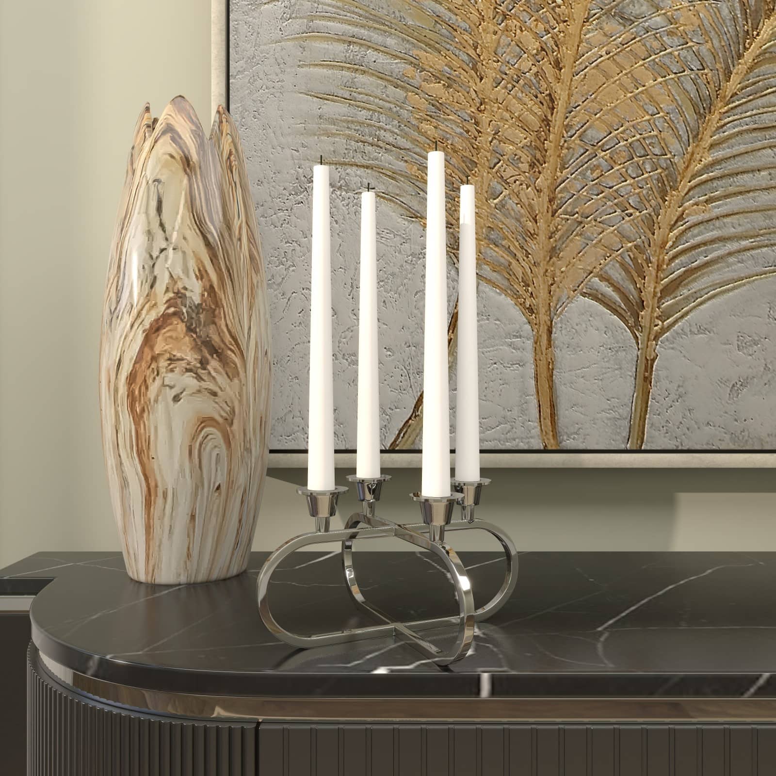 8" Silver Stainless Steel Overlapping Oval Geometric Candelabra