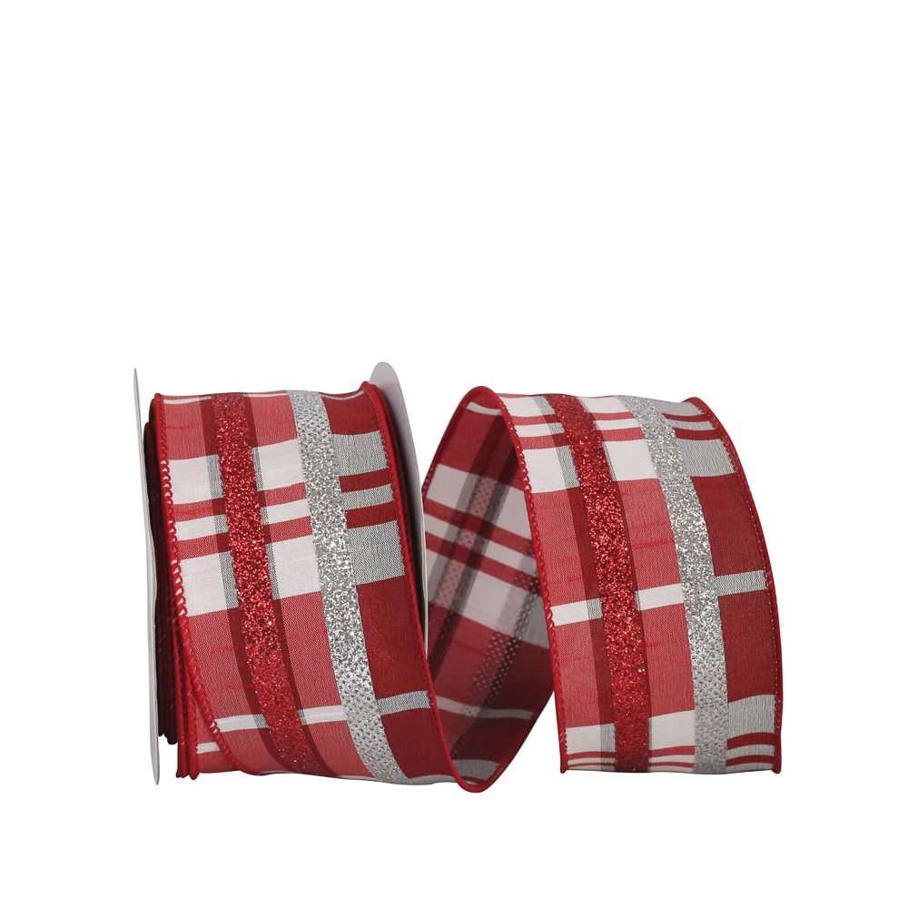 JAM Paper 2.5" x 10yd. Dupioni Wired Edge Grand Plaid Ribbon