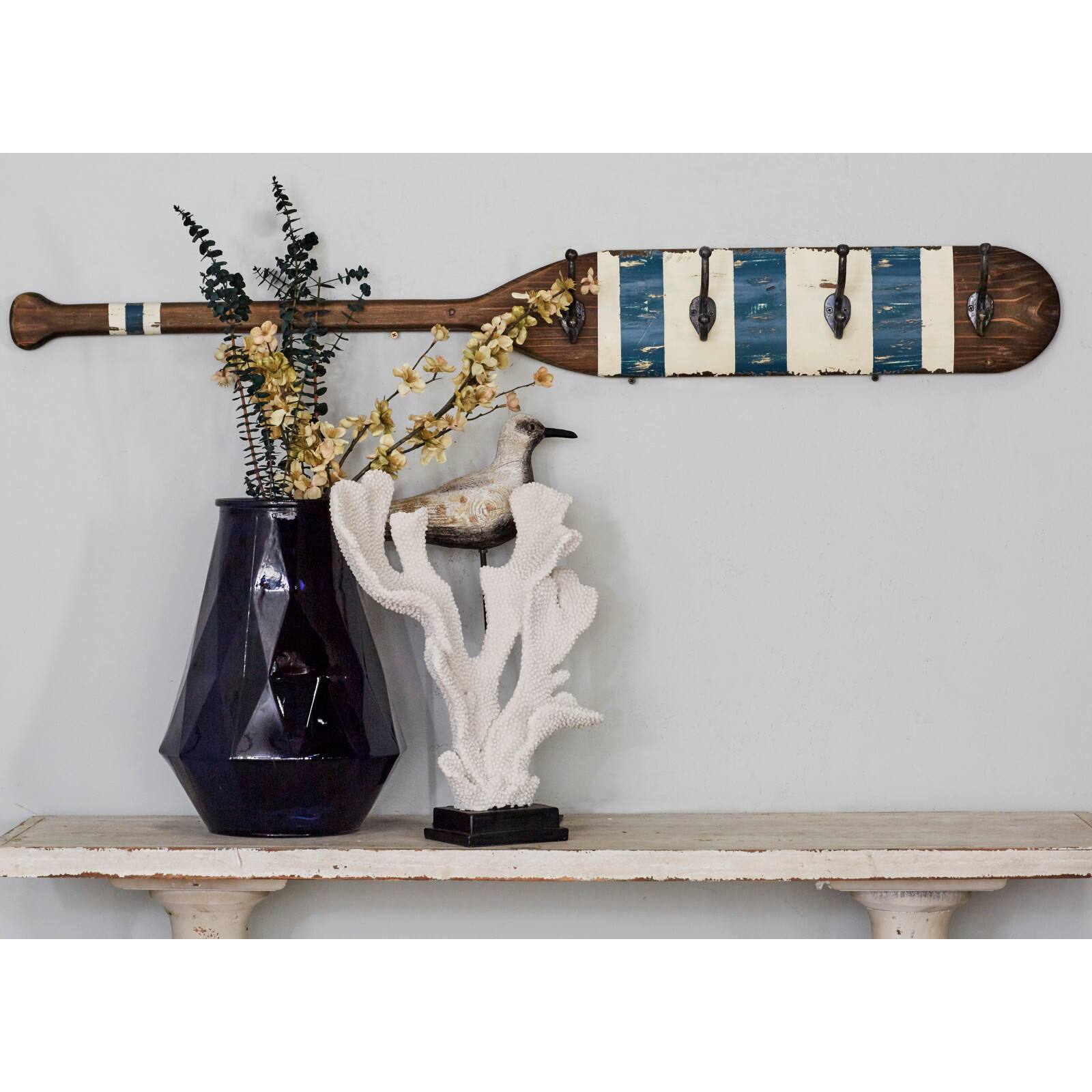 48" Brown Wood Coastal Wall Hooks