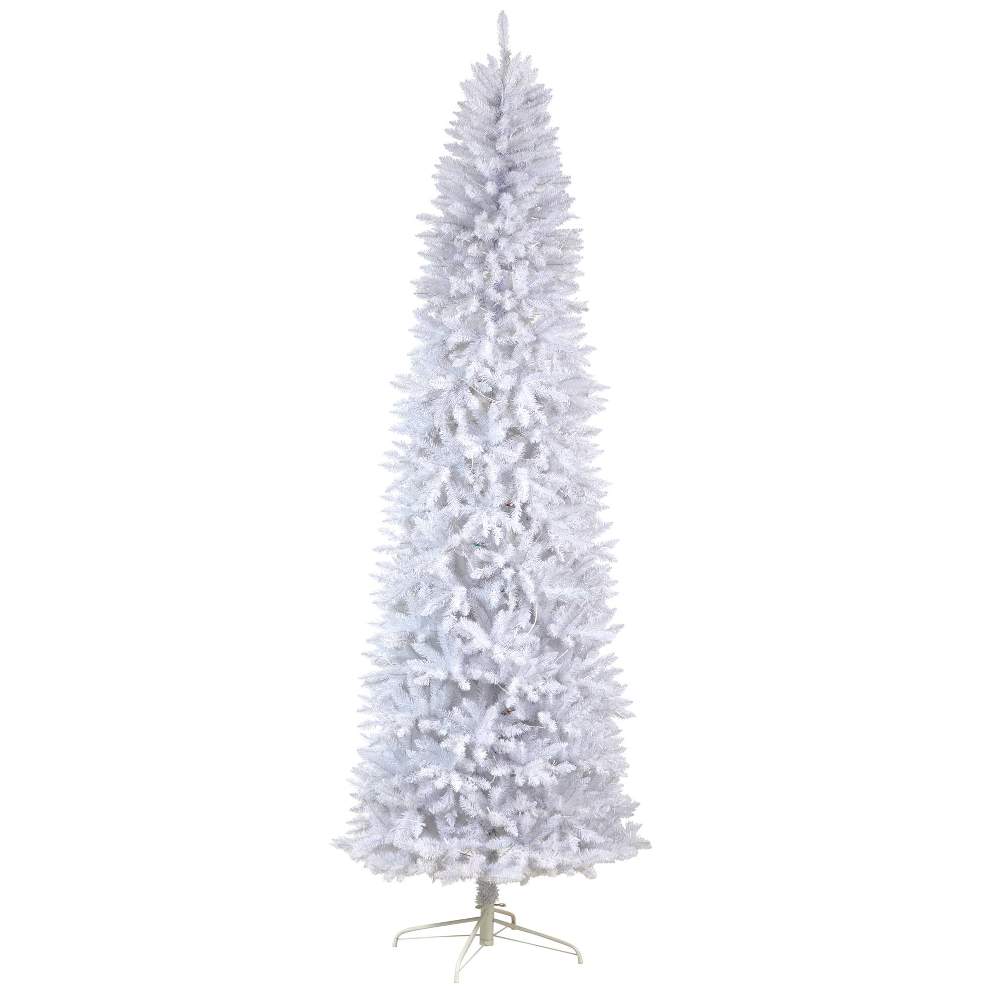 9ft. Pre-Lit Slim White Artificial Christmas Tree, Warm White LED Lights