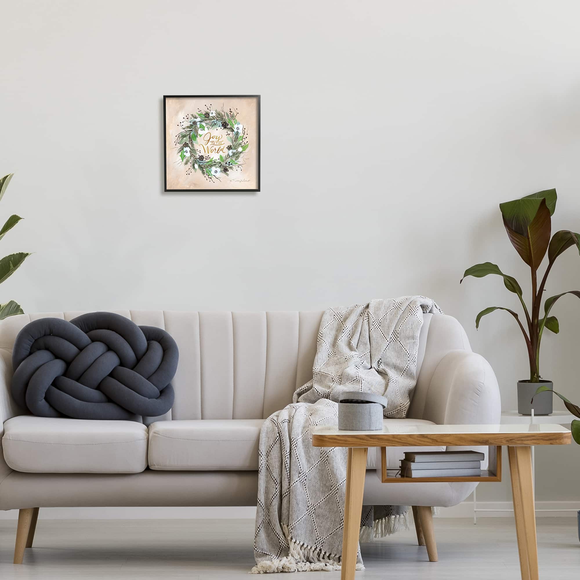 Stupell Industries Joy To The World Holiday Floral Wreath Framed Giclee Art