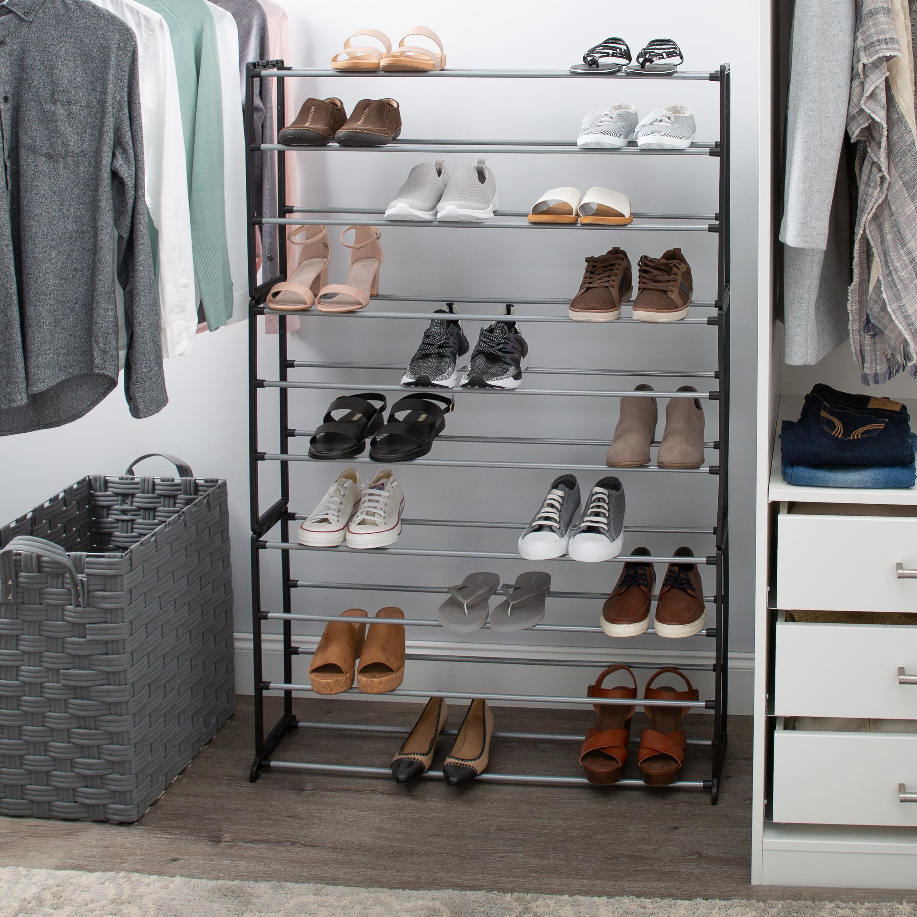 Simplify Black 50 Pair Shoe Organizer Rack