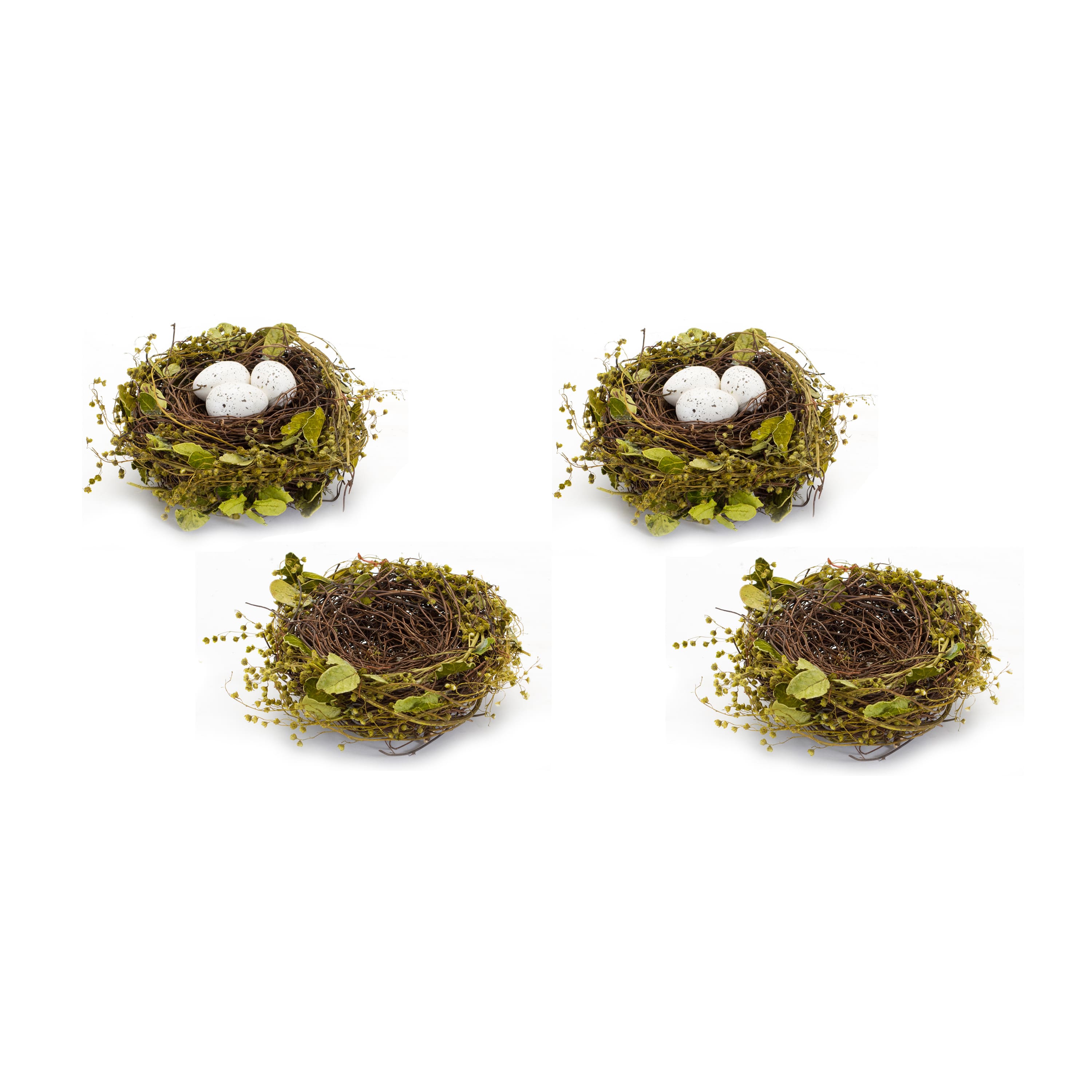 7" Natural Twig Bird Nest with Speckled Eggs Set