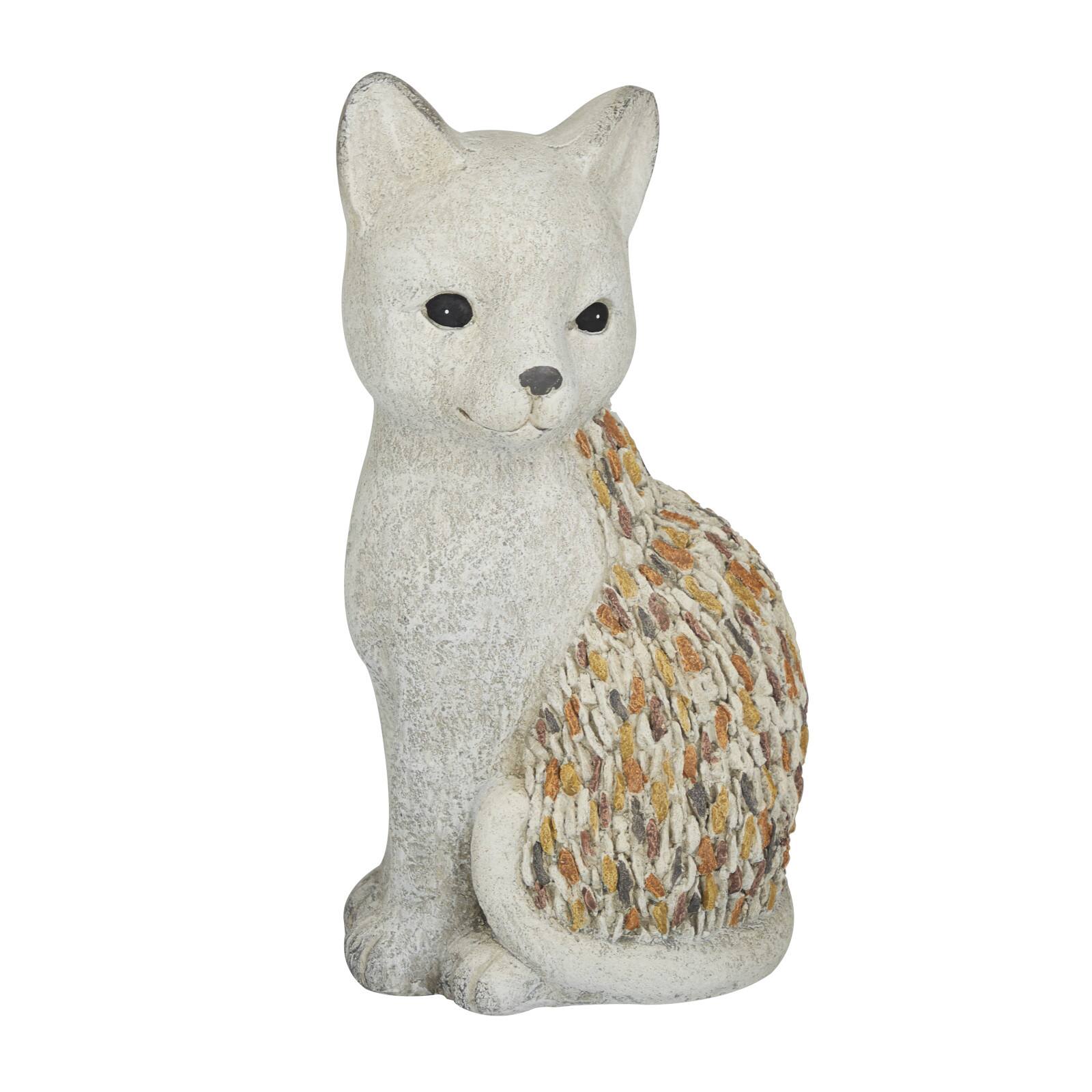 14" White Stone Farmhouse Cat Garden Sculpture