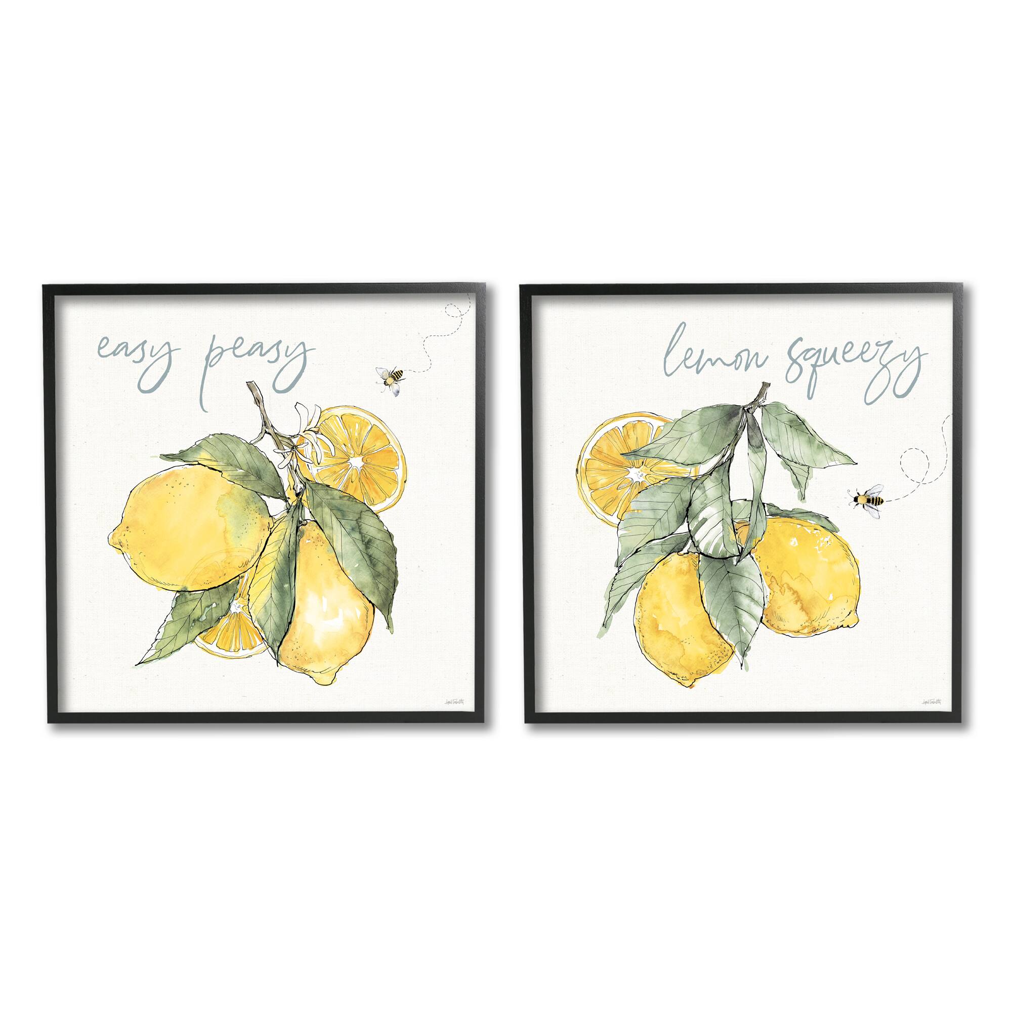 Stupell Industries Easy Peasy Lemon Squeezy Phrase Yellow Honey Bees Framed Wall Art