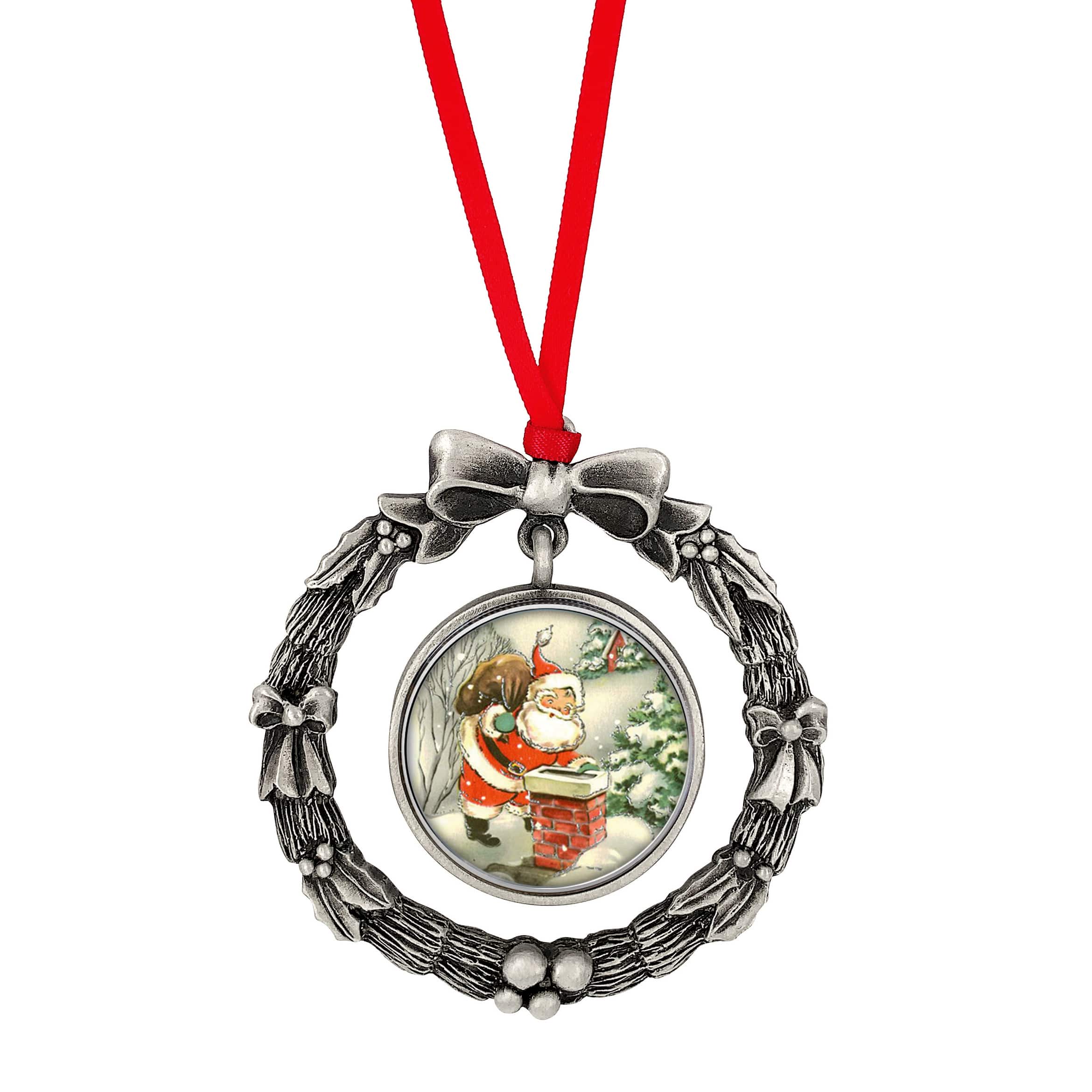 JFK Half Dollar Wreath Ornament With Colorized Vintage Santa Coin