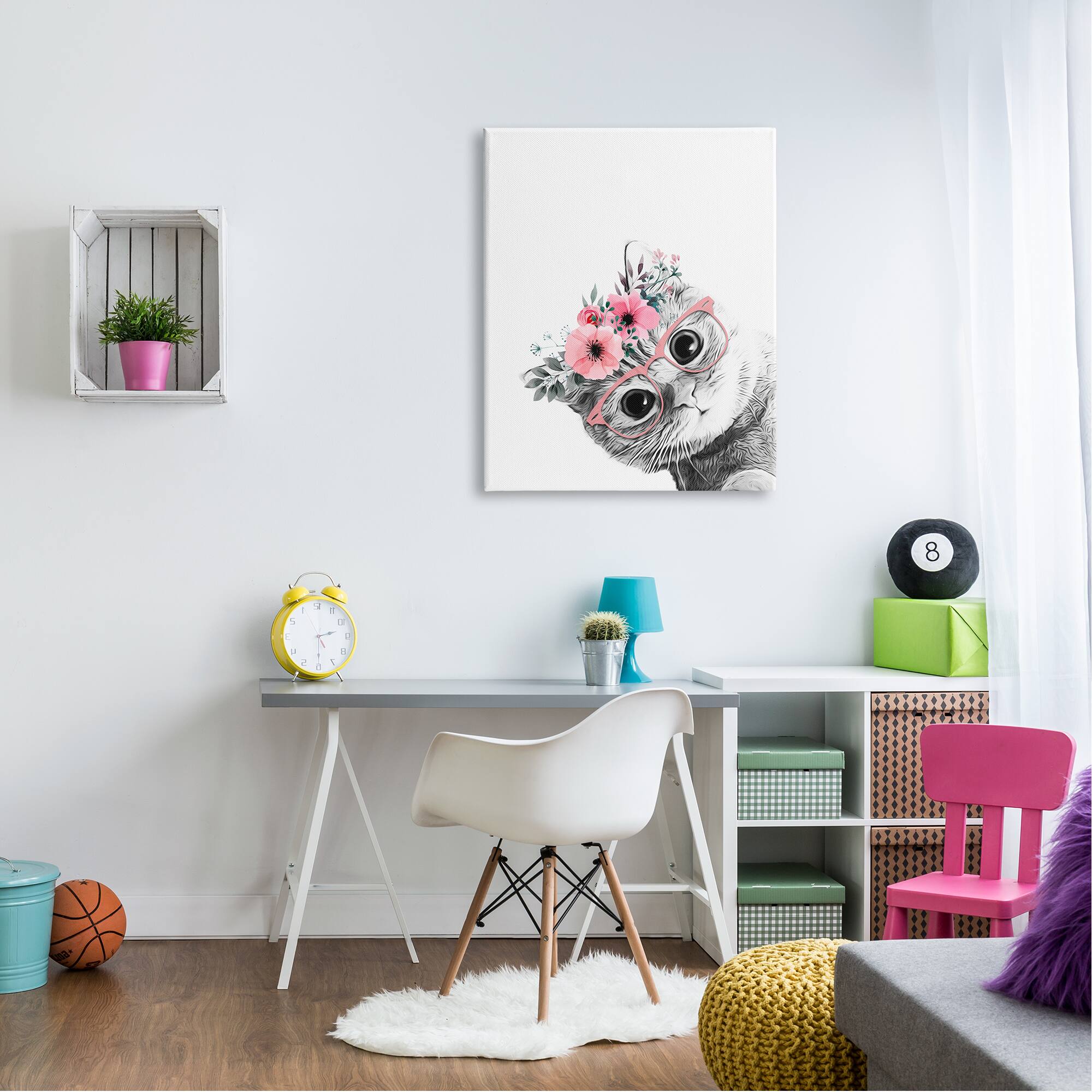 Stupell Industries Pink Flower Crown Cat with Glasses Canvas Wall Art