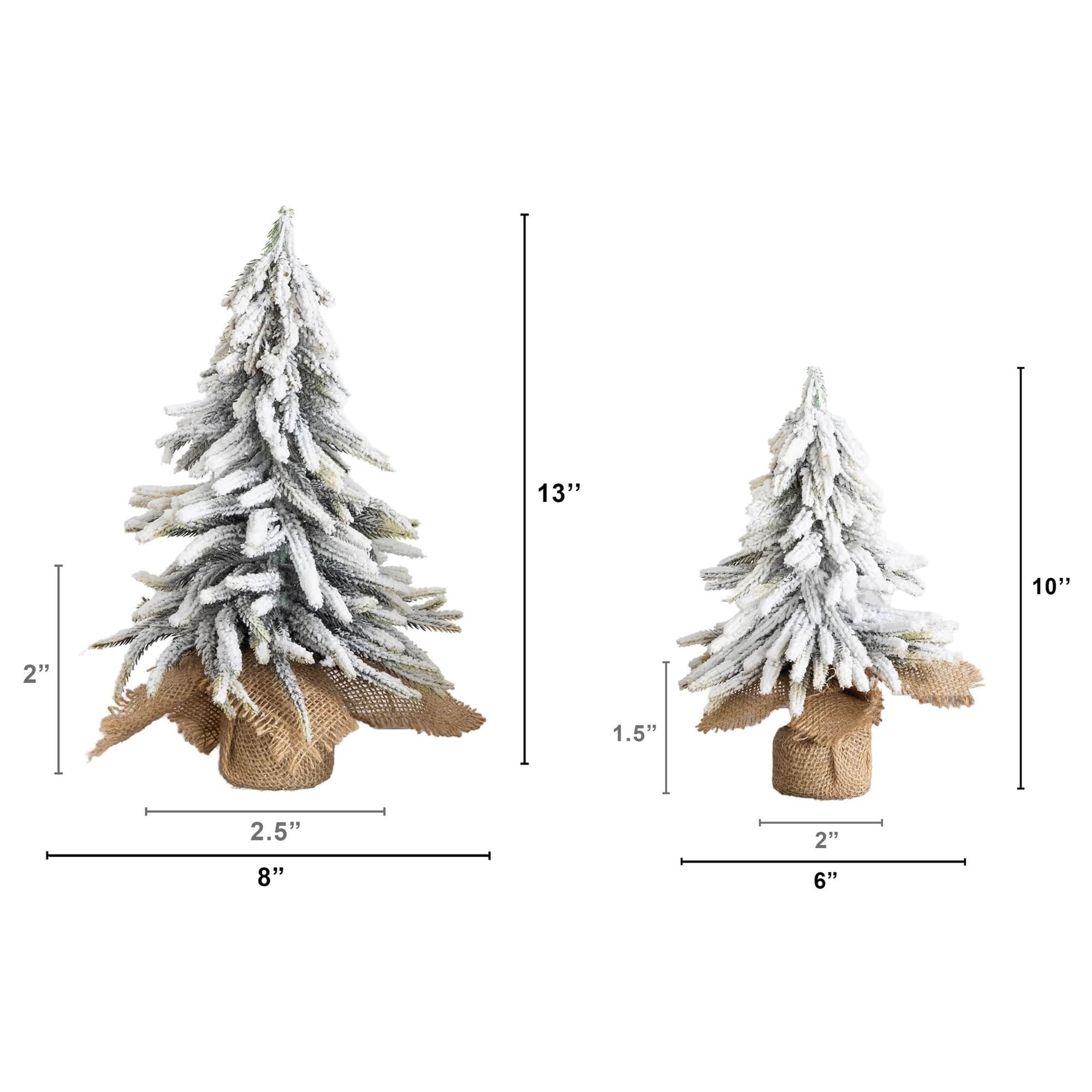 Nearly Natural Unlit Green Artificial Mini Flocked Christmas Tree with Burlap Base Set